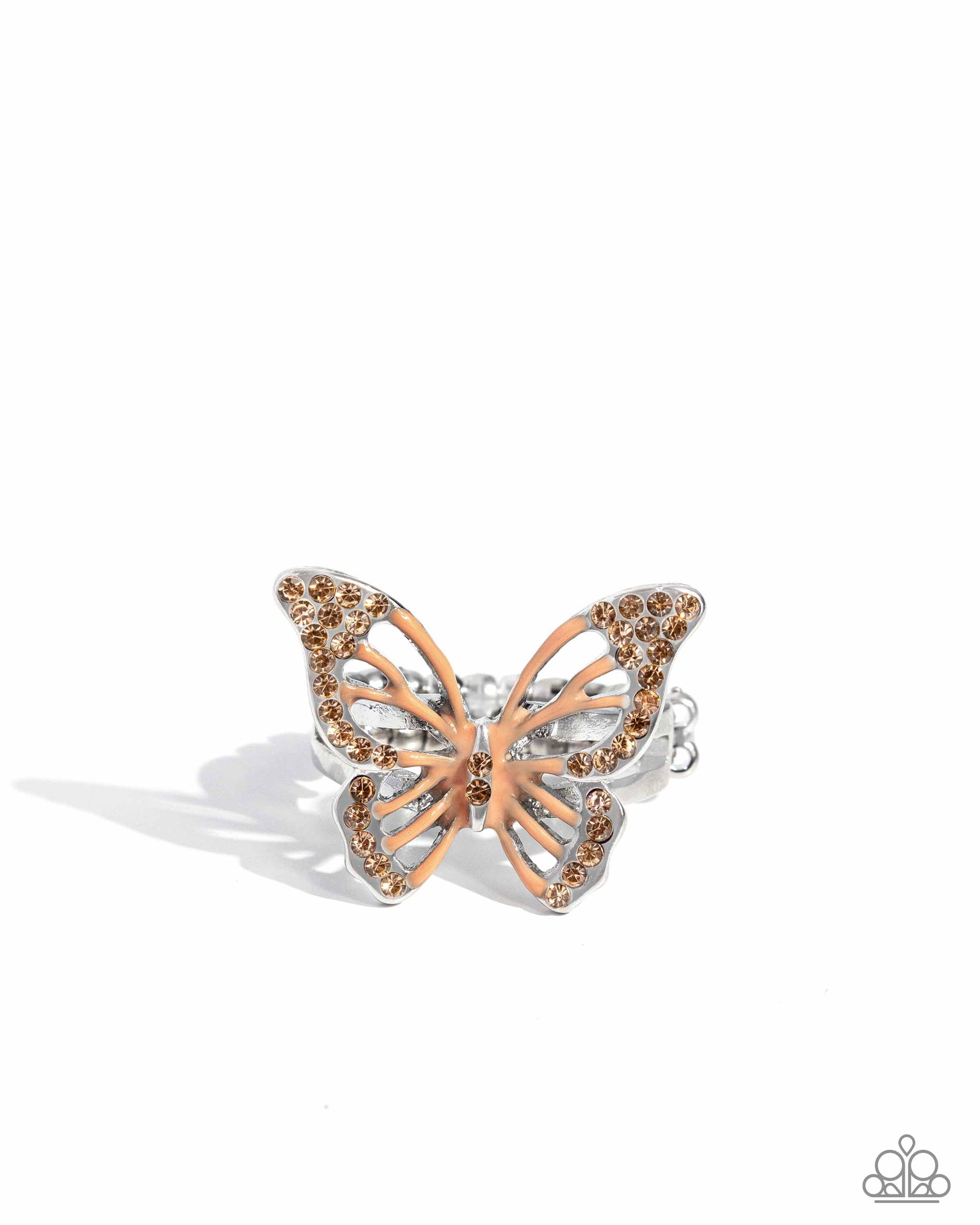 Aerial Aesthetic Orange Rhinestone Butterfly Ring - Paparazzi Accessories- lightbox - CarasShop.com - $5 Jewelry by Cara Jewels