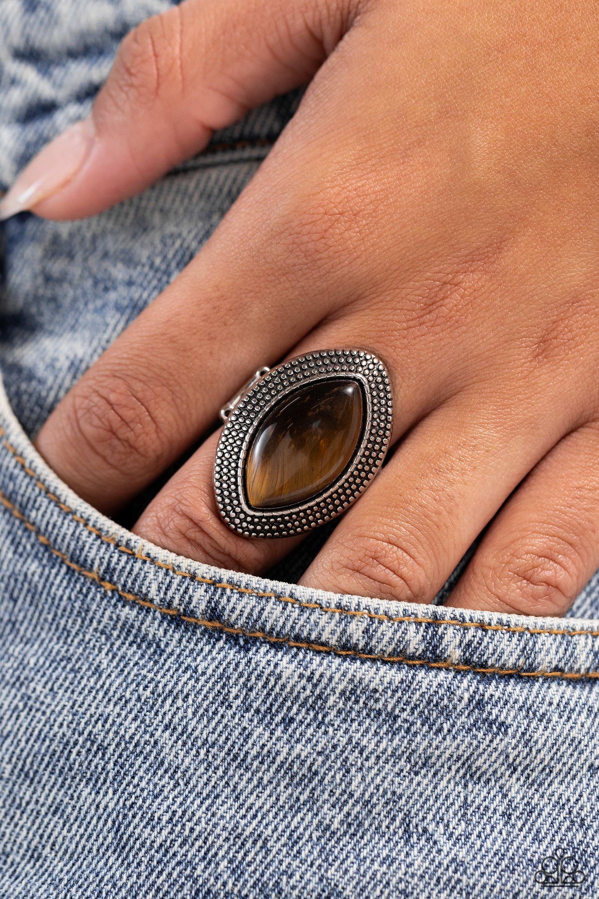 Artisanal Apothecary Brown Tiger&#39;s Eye Stone Ring - Paparazzi Accessories-on model - CarasShop.com - $5 Jewelry by Cara Jewels