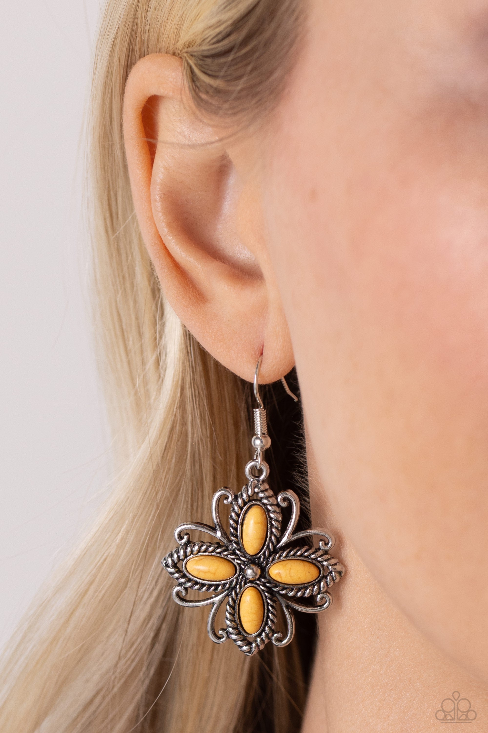 Badlands Ballad Yellow Stone Earrings - Paparazzi Accessories- lightbox - CarasShop.com - $5 Jewelry by Cara Jewels
