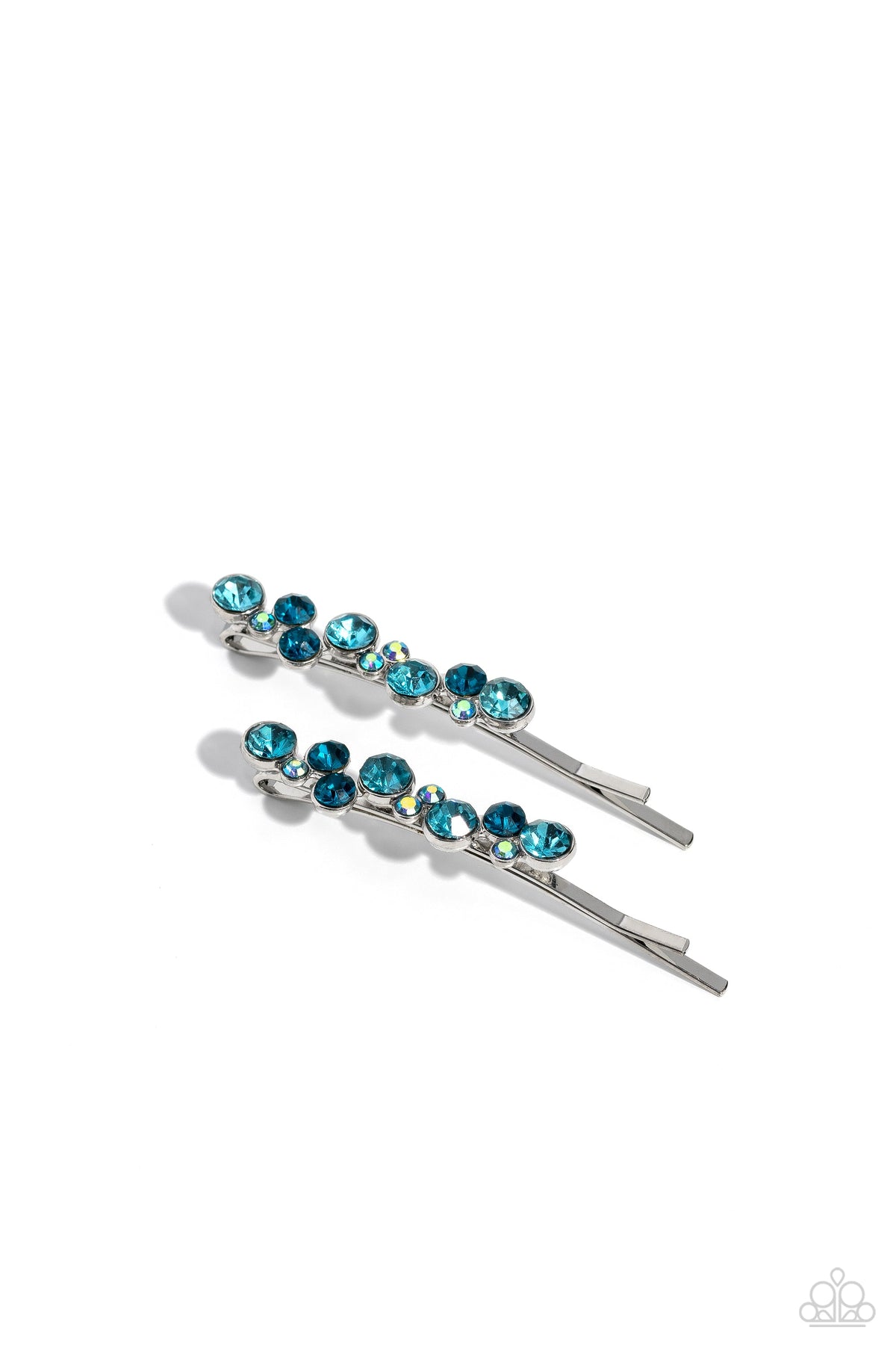 Bubbly Ballroom Blue Rhinestone Hair Pins - Paparazzi Accessories-on model - CarasShop.com - $5 Jewelry by Cara Jewels