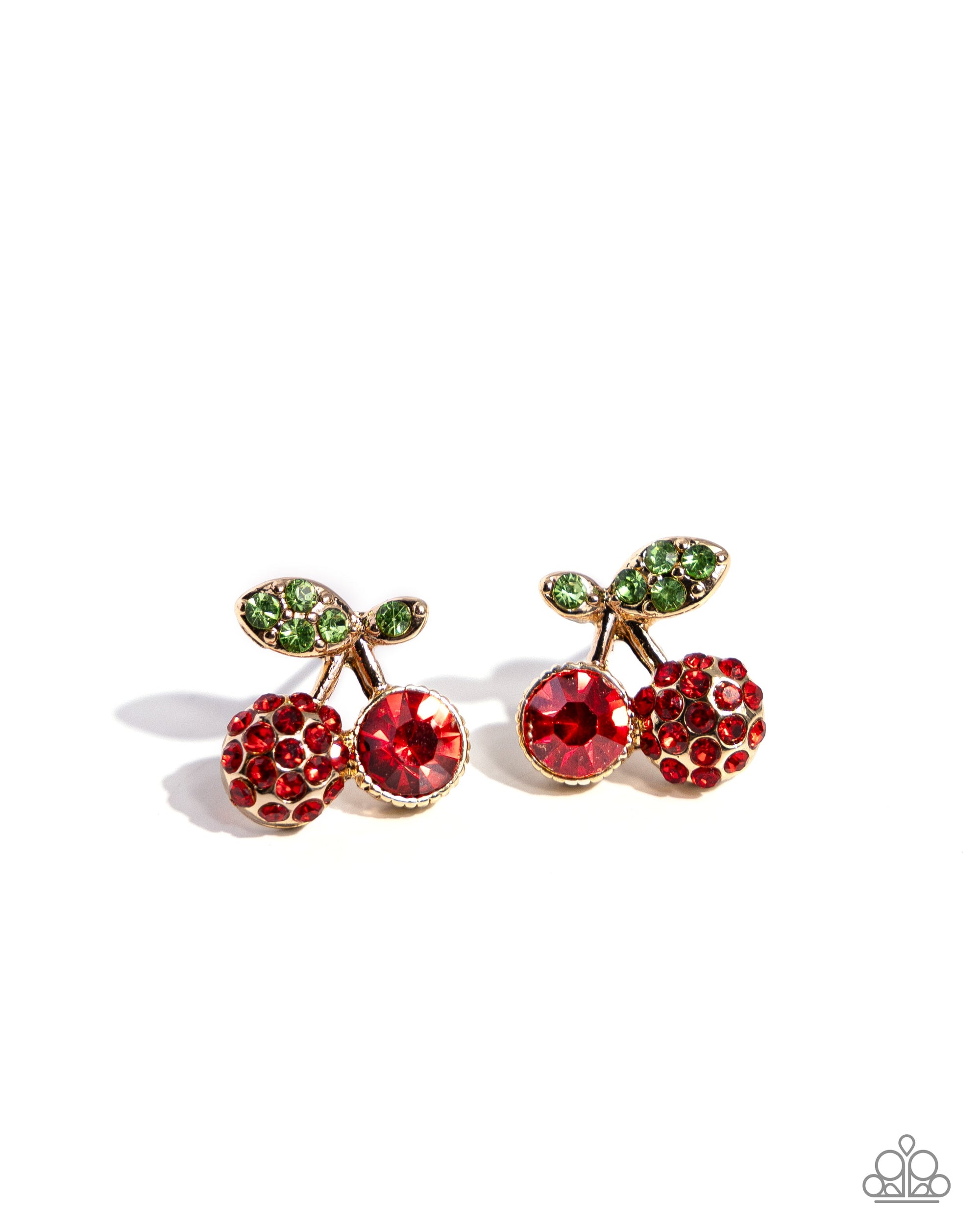 Cherry Candidate Gold & Red Rhinestone Earrings - Paparazzi Accessories- lightbox - CarasShop.com - $5 Jewelry by Cara Jewels