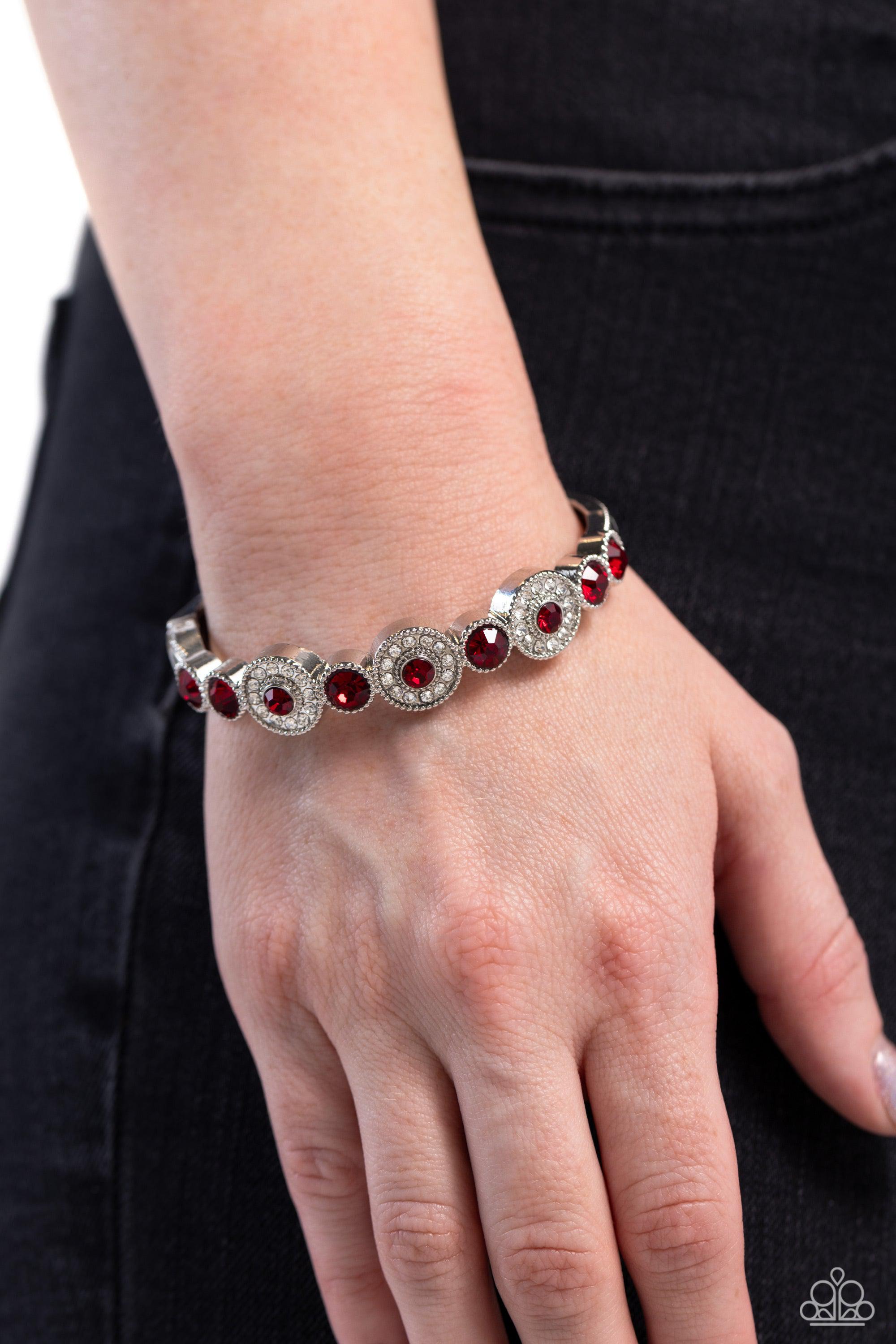 Crowns Only Club Red Rhinestone Bracelet - Paparazzi Accessories- lightbox - CarasShop.com - $5 Jewelry by Cara Jewels