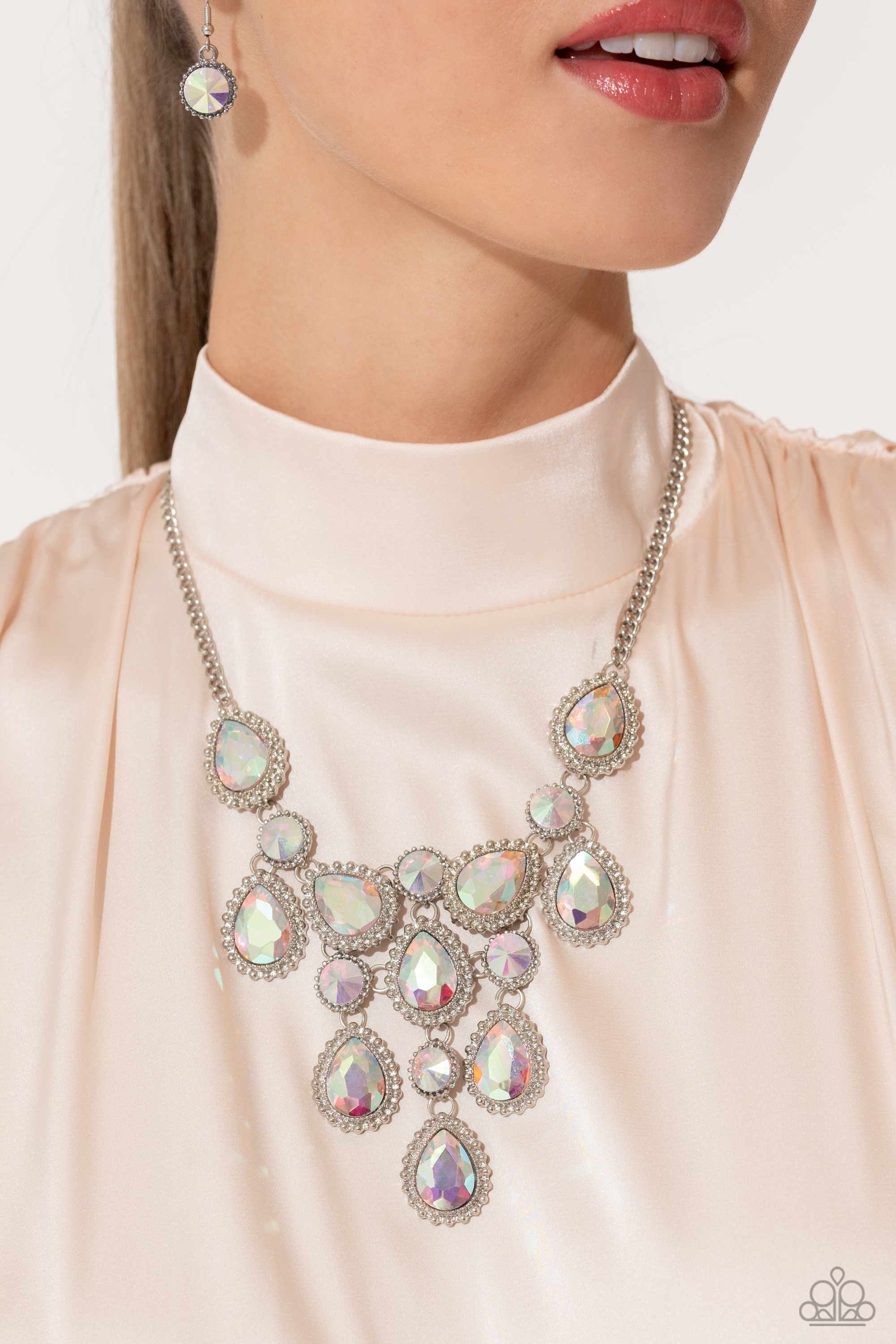 Dripping in Dazzle Multi Iridescent Rhinestone Necklace - Paparazzi Accessories- lightbox - CarasShop.com - $5 Jewelry by Cara Jewels