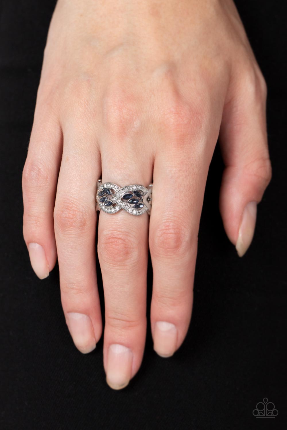 Engagement Party Posh Blue Rhinestone Ring - Paparazzi Accessories-on model - CarasShop.com - $5 Jewelry by Cara Jewels