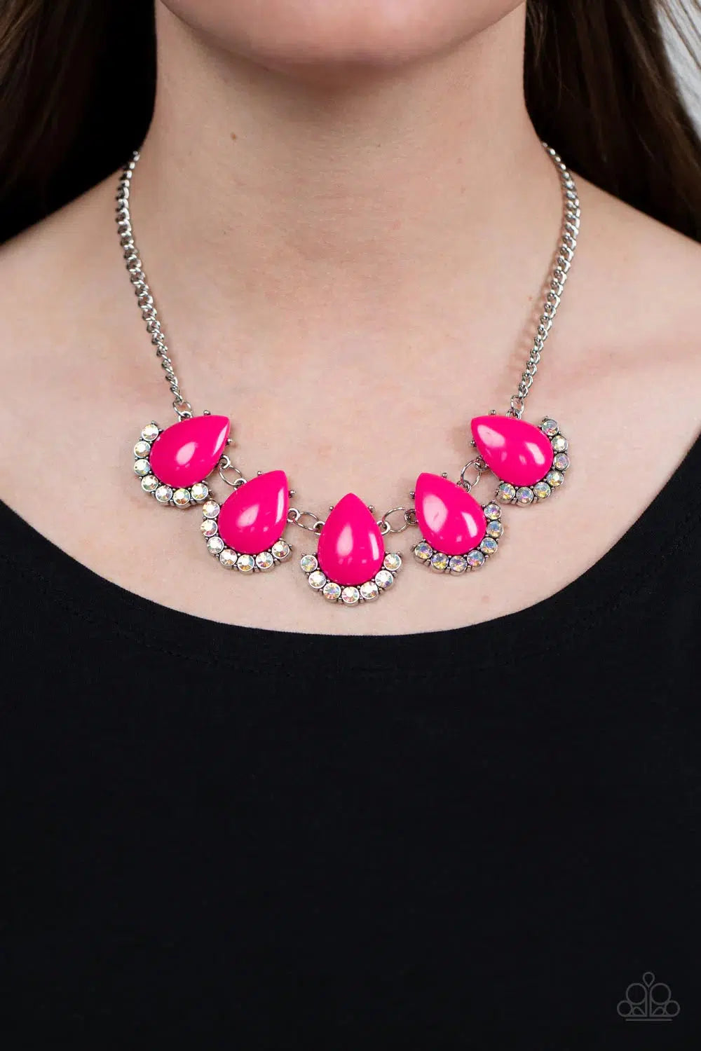 Ethereal Exaggerations Pink Necklace - Paparazzi Accessories- on model - CarasShop.com - $5 Jewelry by Cara Jewels