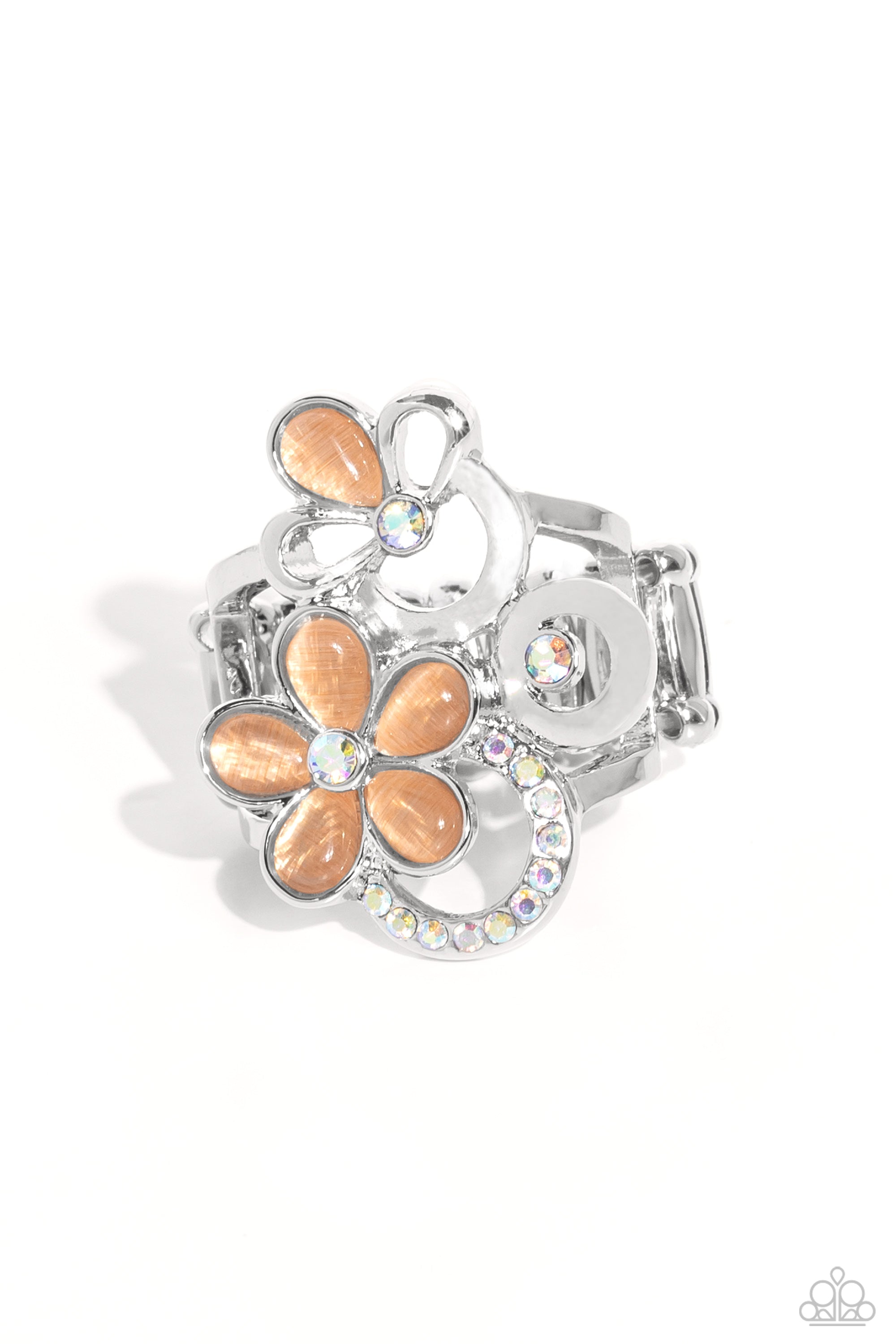 Fairy Circle Orange Floral Ring - Paparazzi Accessories- lightbox - CarasShop.com - $5 Jewelry by Cara Jewels