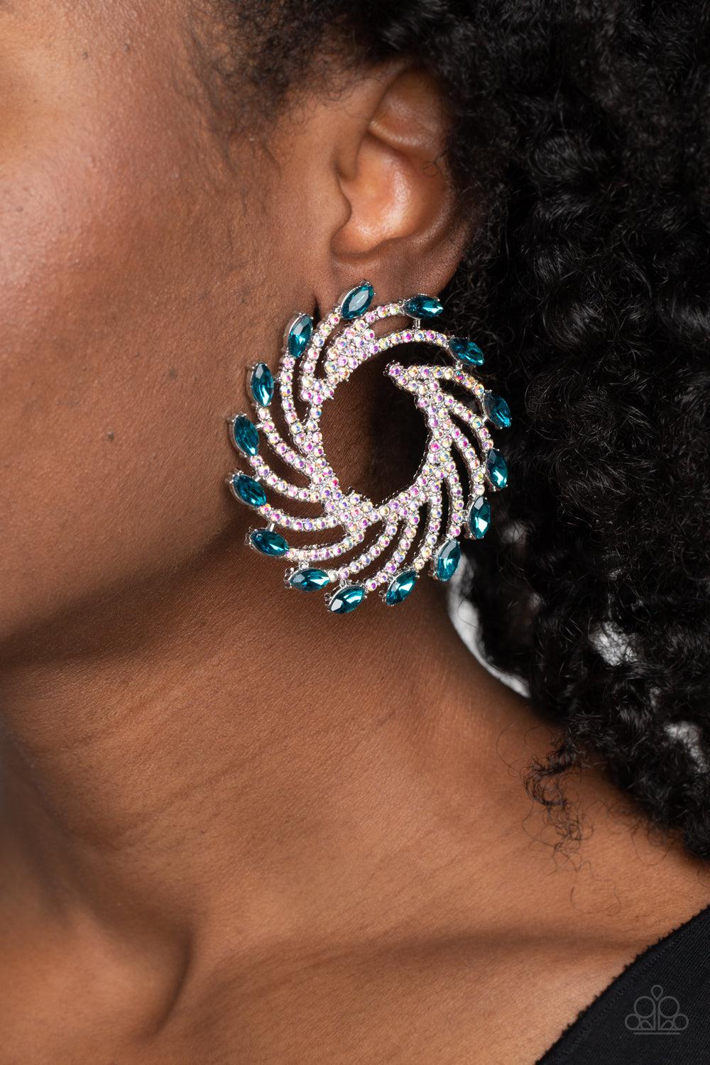 Firework Fanfare Blue Earrings - Paparazzi Accessories-on model - CarasShop.com - $5 Jewelry by Cara Jewels