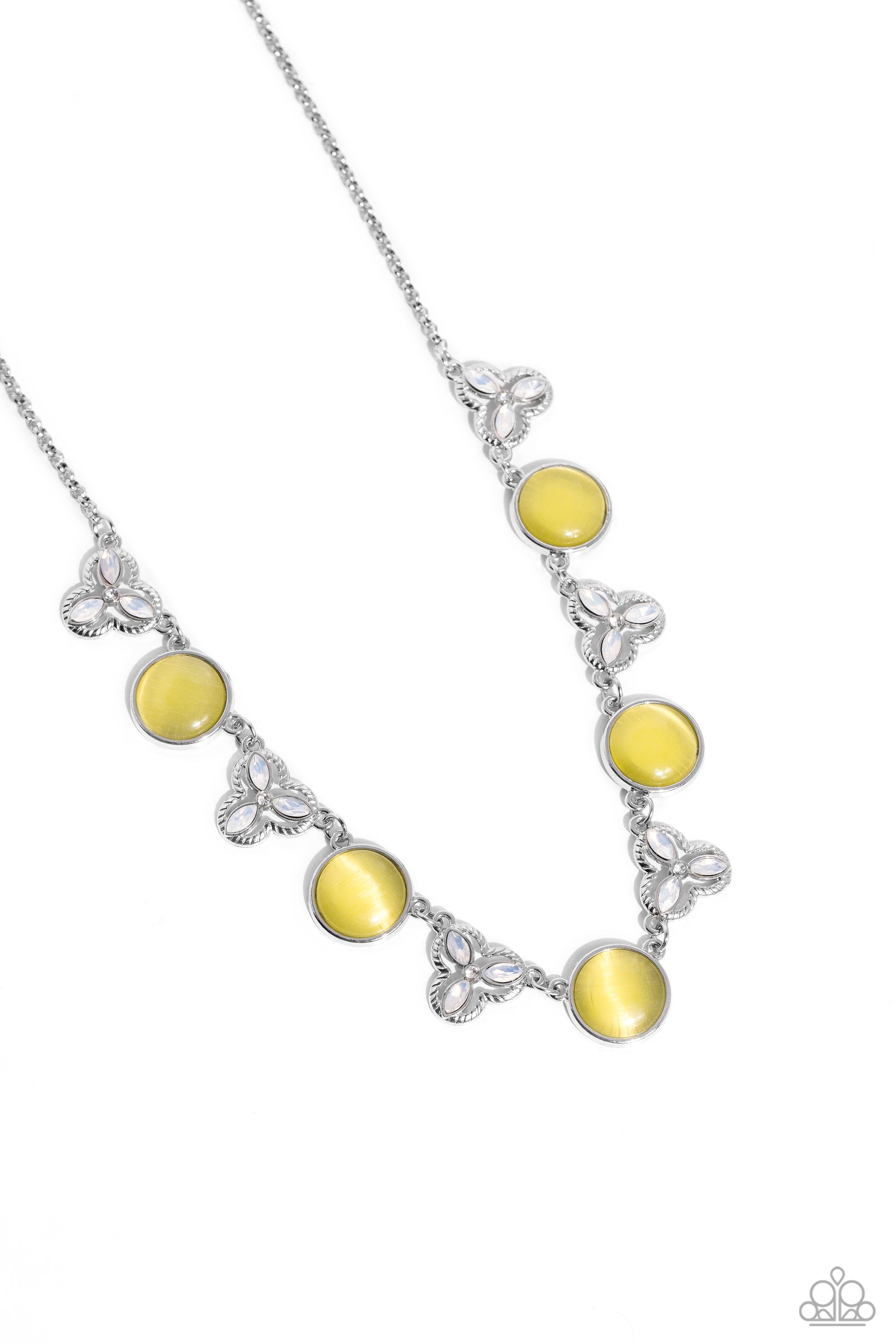 Floral Crowned Yellow Cat's Eye Stone Necklace - Paparazzi Accessories- lightbox - CarasShop.com - $5 Jewelry by Cara Jewels
