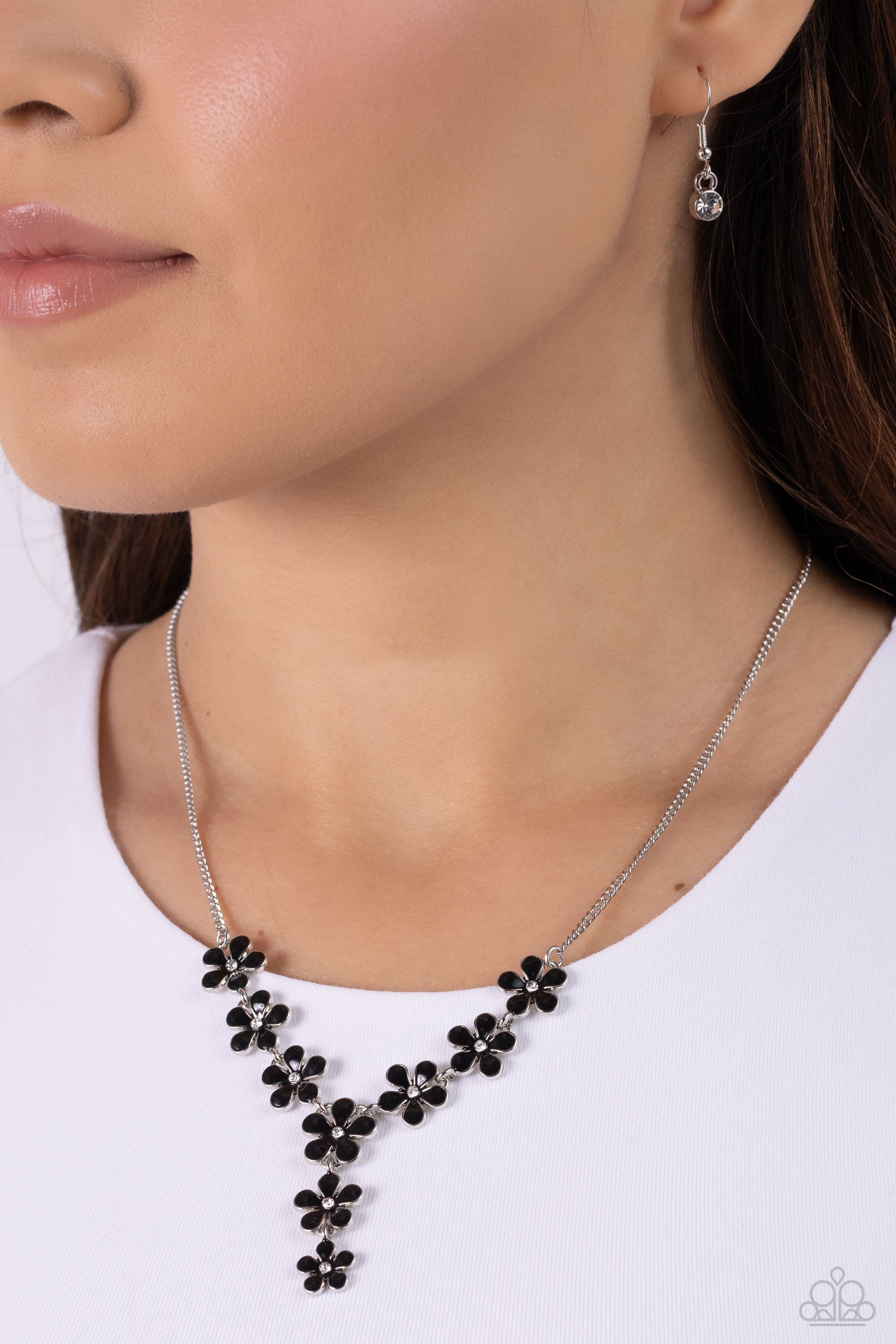Flowering Feature Black Necklace - Paparazzi Accessories- lightbox - CarasShop.com - $5 Jewelry by Cara Jewels