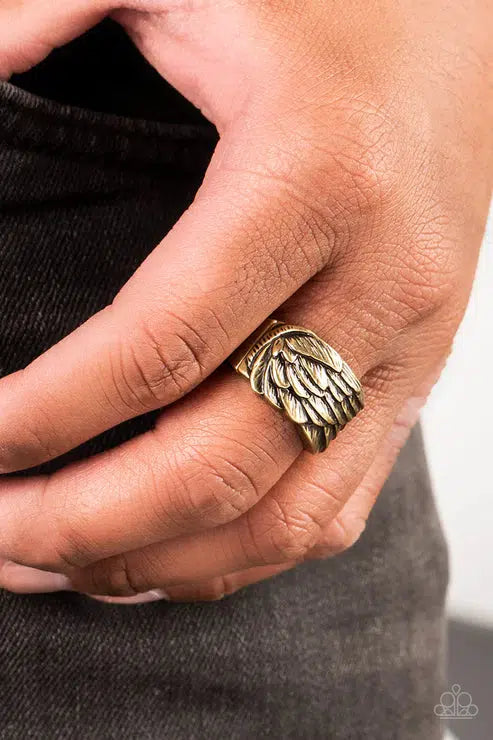 Fossil Fuel Brass Men&#39;s Ring - Paparazzi Accessories-on model - CarasShop.com - $5 Jewelry by Cara Jewels