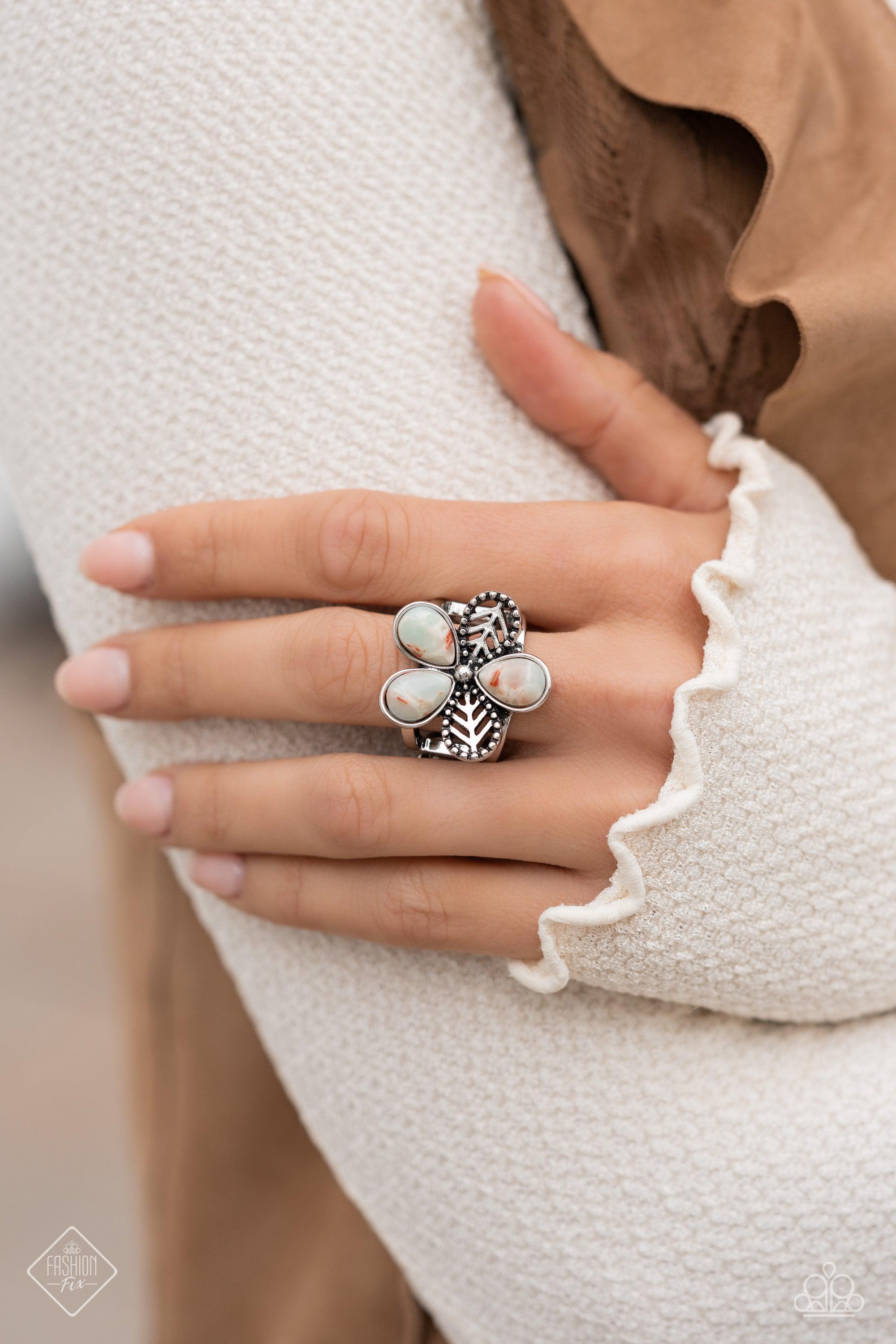 Free-Spirited Formal Blue Stone Flower Ring - Paparazzi Accessories- lightbox - CarasShop.com - $5 Jewelry by Cara Jewels
