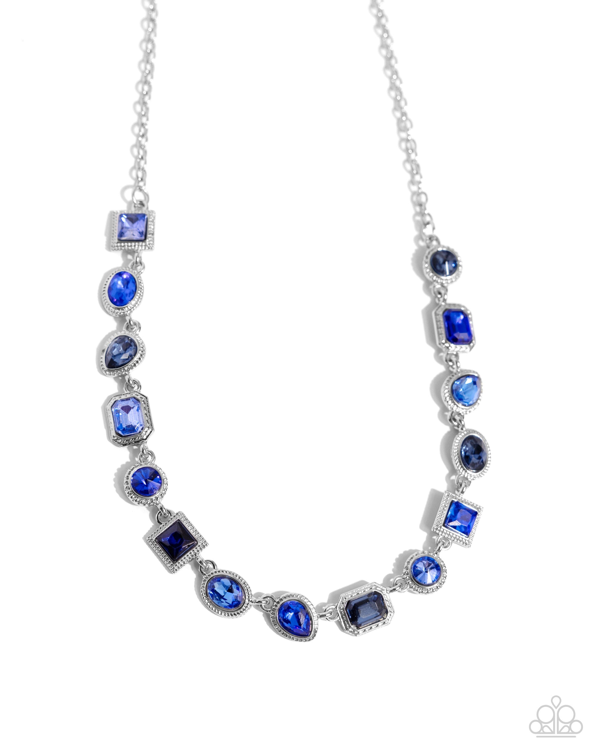 Gallery Glam Blue Rhinestone Necklace - Paparazzi Accessories- lightbox - CarasShop.com - $5 Jewelry by Cara Jewels