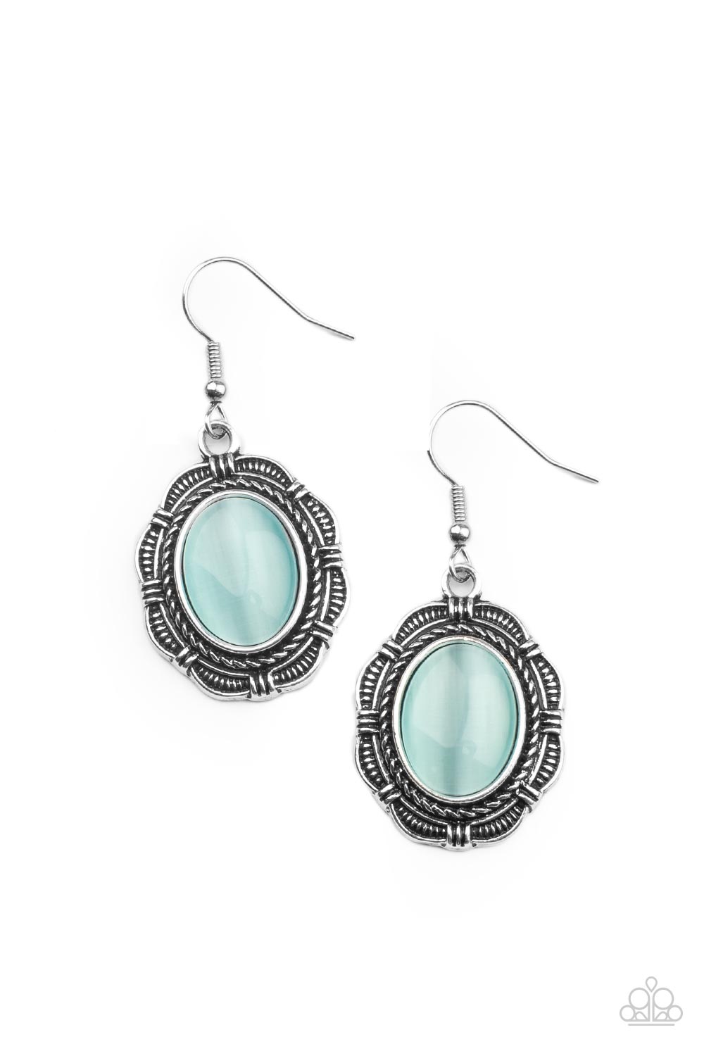Garden Party Perfection Blue Cat&#39;s Eye Stone Earrings - Paparazzi Accessories- lightbox - CarasShop.com - $5 Jewelry by Cara Jewels