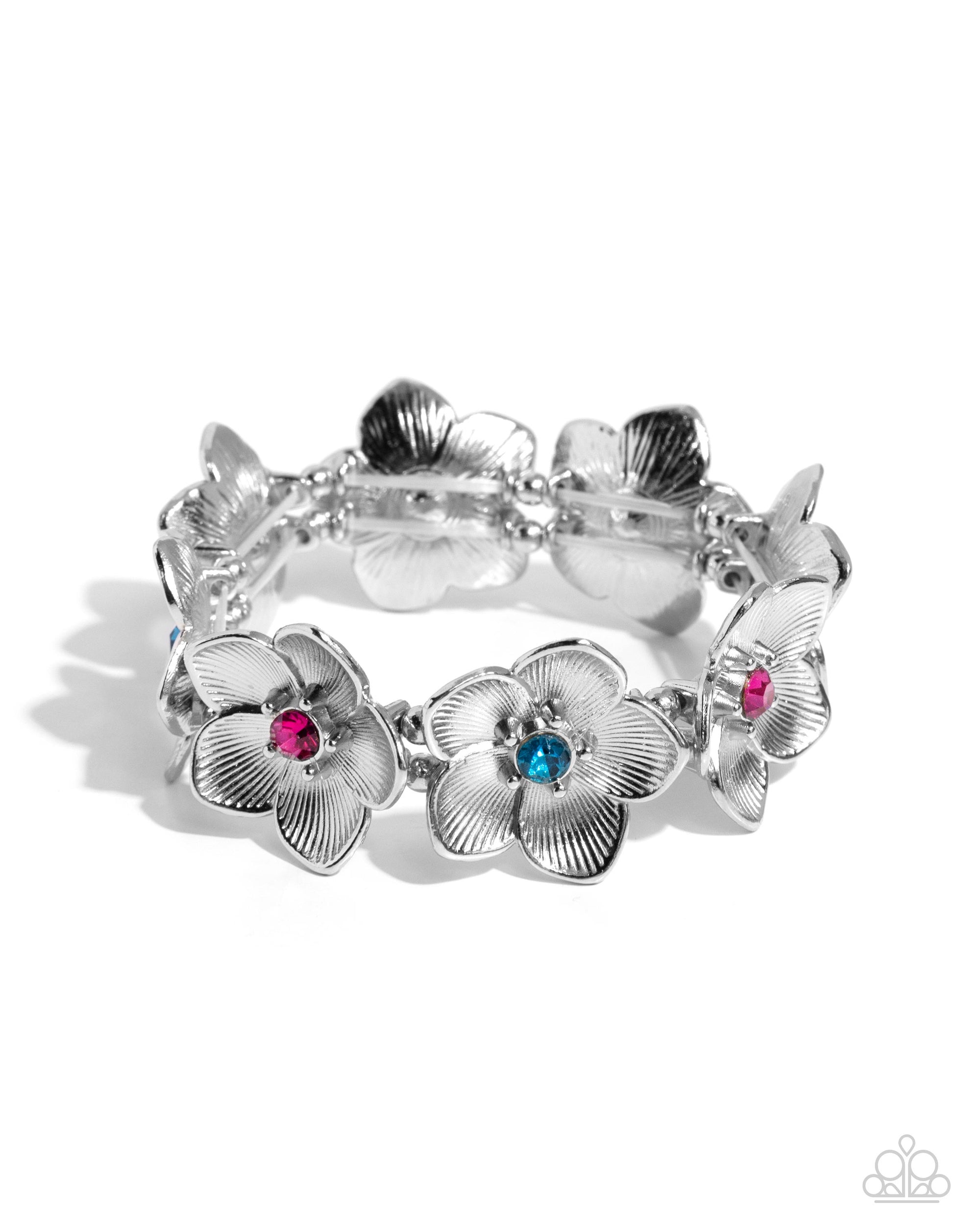 General Grandeur Blue Gem & Silver Flower Bracelet - Paparazzi Accessories- lightbox - CarasShop.com - $5 Jewelry by Cara Jewels