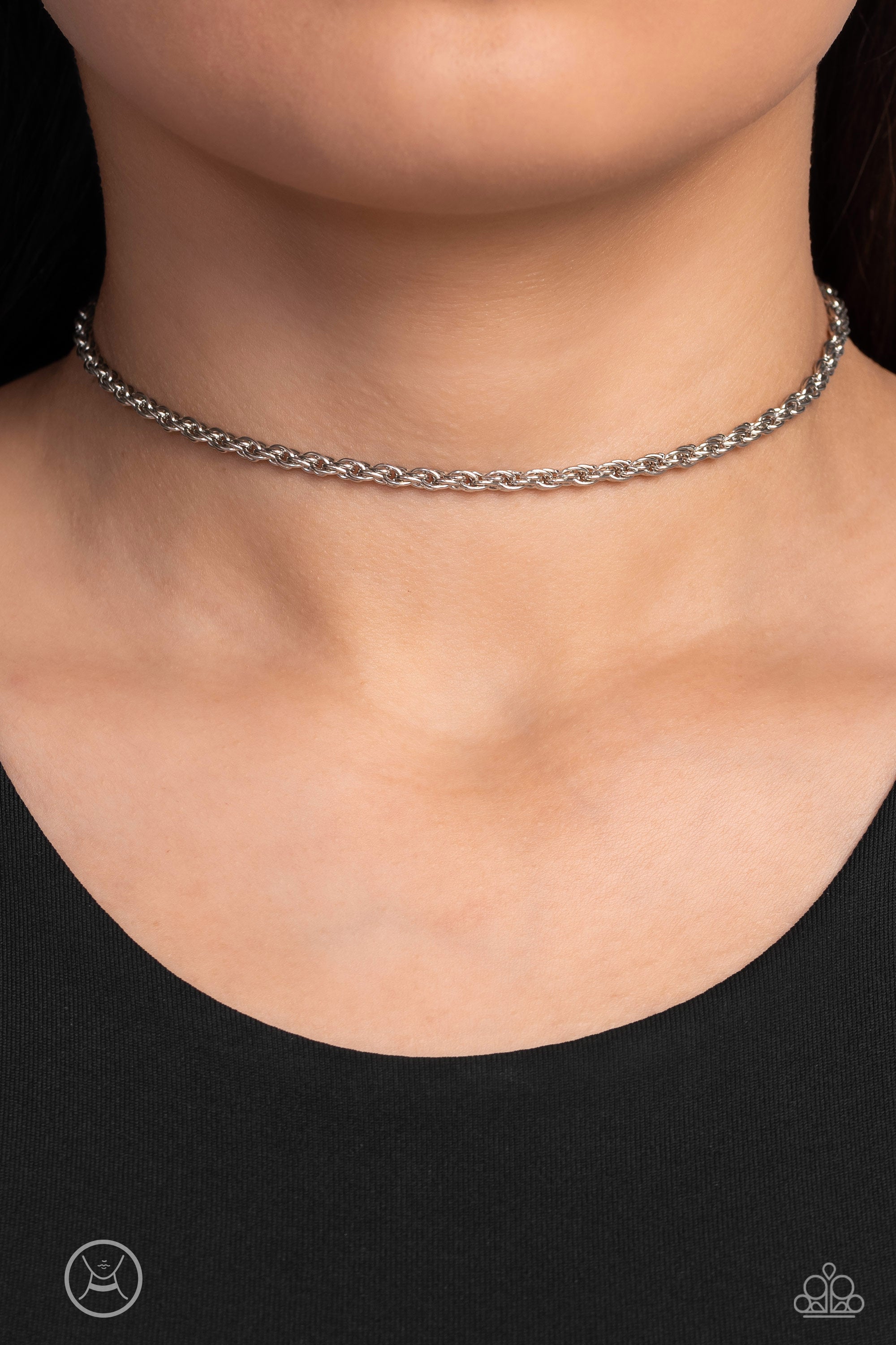 Glimmer of ROPE Silver Choker Necklace - Paparazzi Accessories- lightbox - CarasShop.com - $5 Jewelry by Cara Jewels