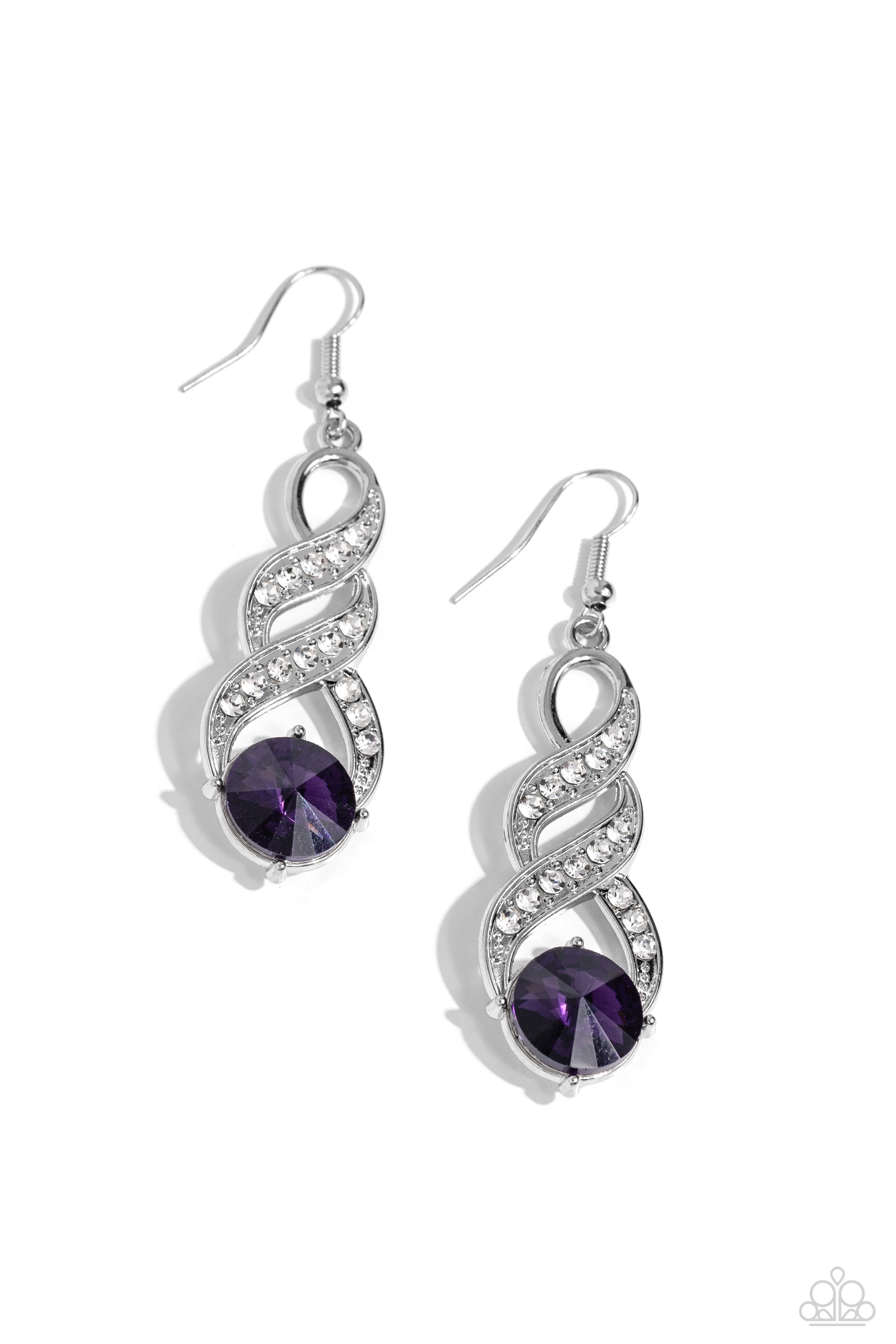 High-Ranking Royalty Purple & White Rhinestone Earrings - Paparazzi Accessories- lightbox - CarasShop.com - $5 Jewelry by Cara Jewels