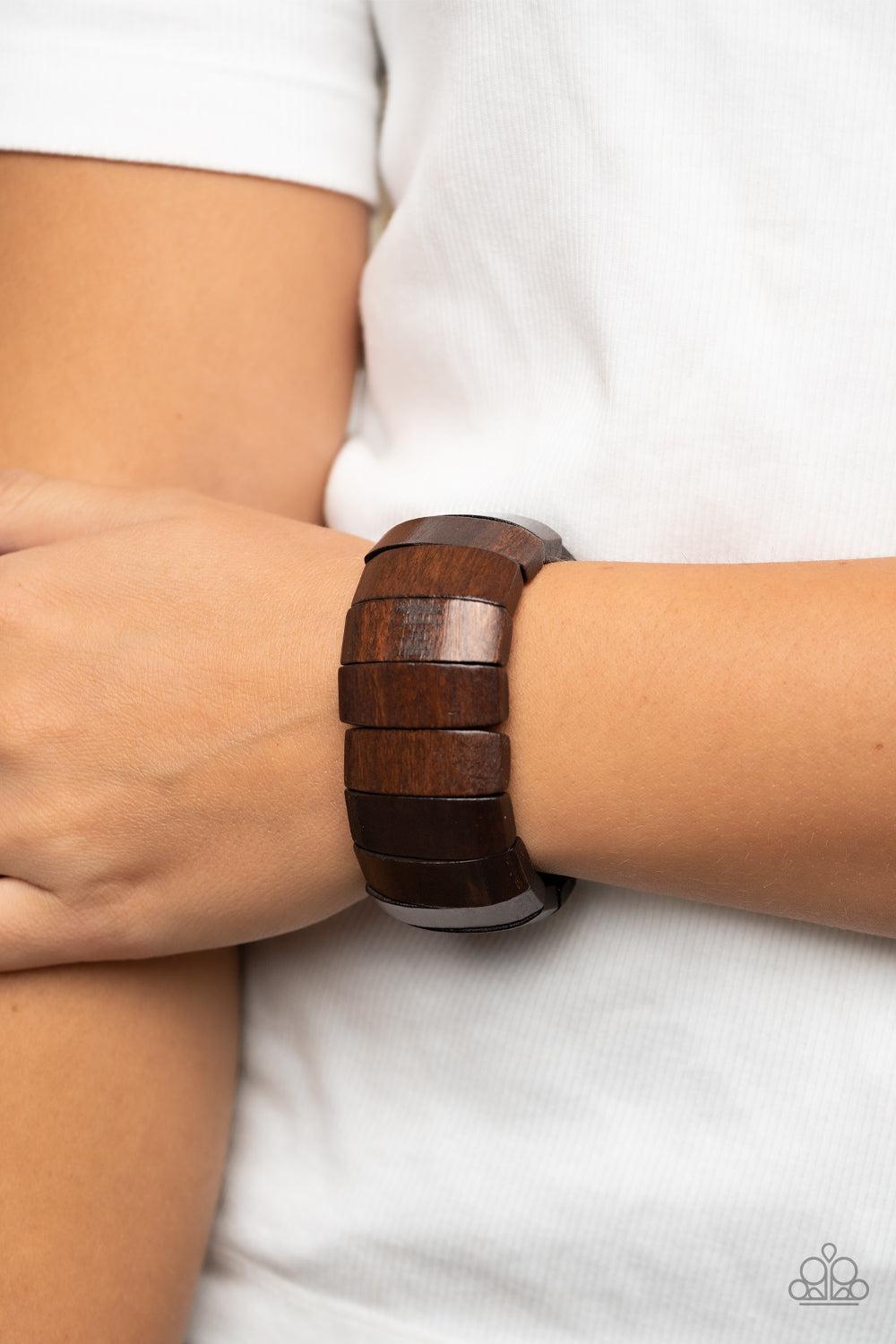 Island Grind Brown Wood Bracelet - Paparazzi Accessories-on model - CarasShop.com - $5 Jewelry by Cara Jewels