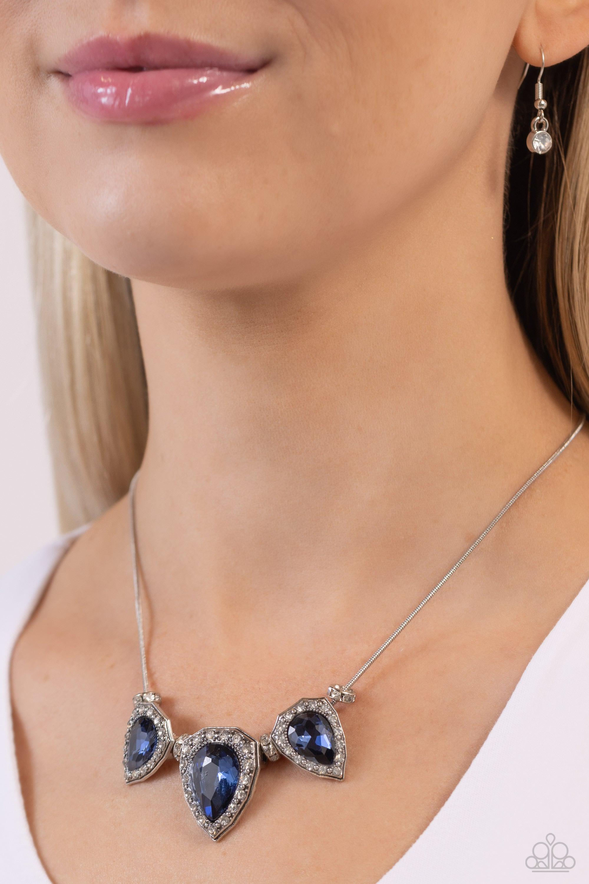 Majestic Met Ball Blue Rhinestone Necklace - Paparazzi Accessories- lightbox - CarasShop.com - $5 Jewelry by Cara Jewels