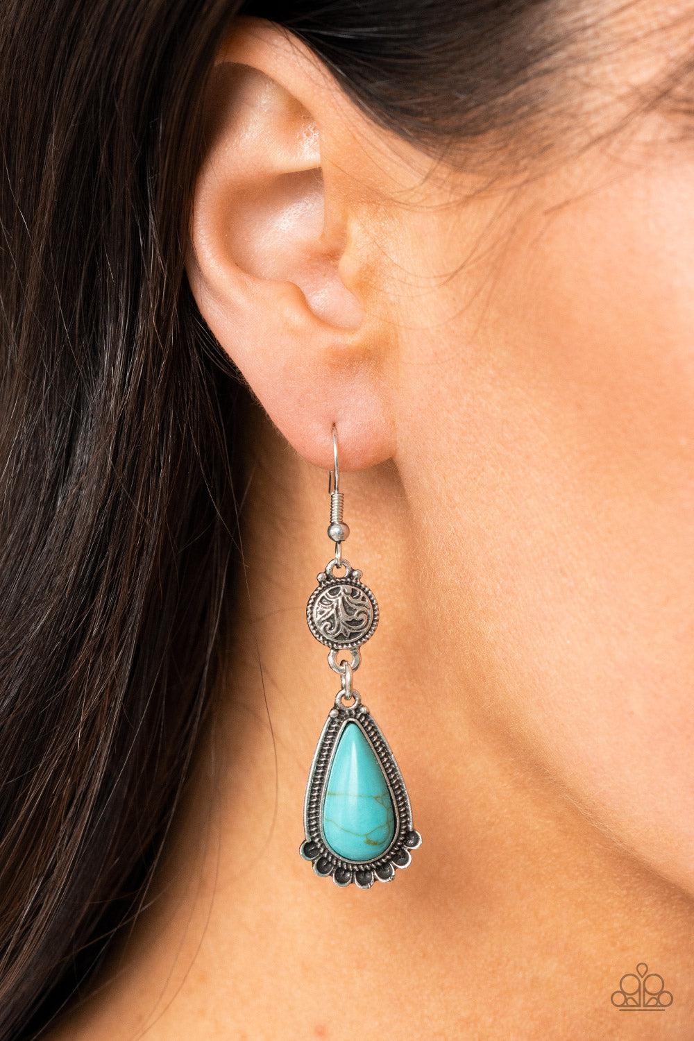 Montana Mountains Turquoise Blue Stone Earrings - Paparazzi Accessories-on model - CarasShop.com - $5 Jewelry by Cara Jewels