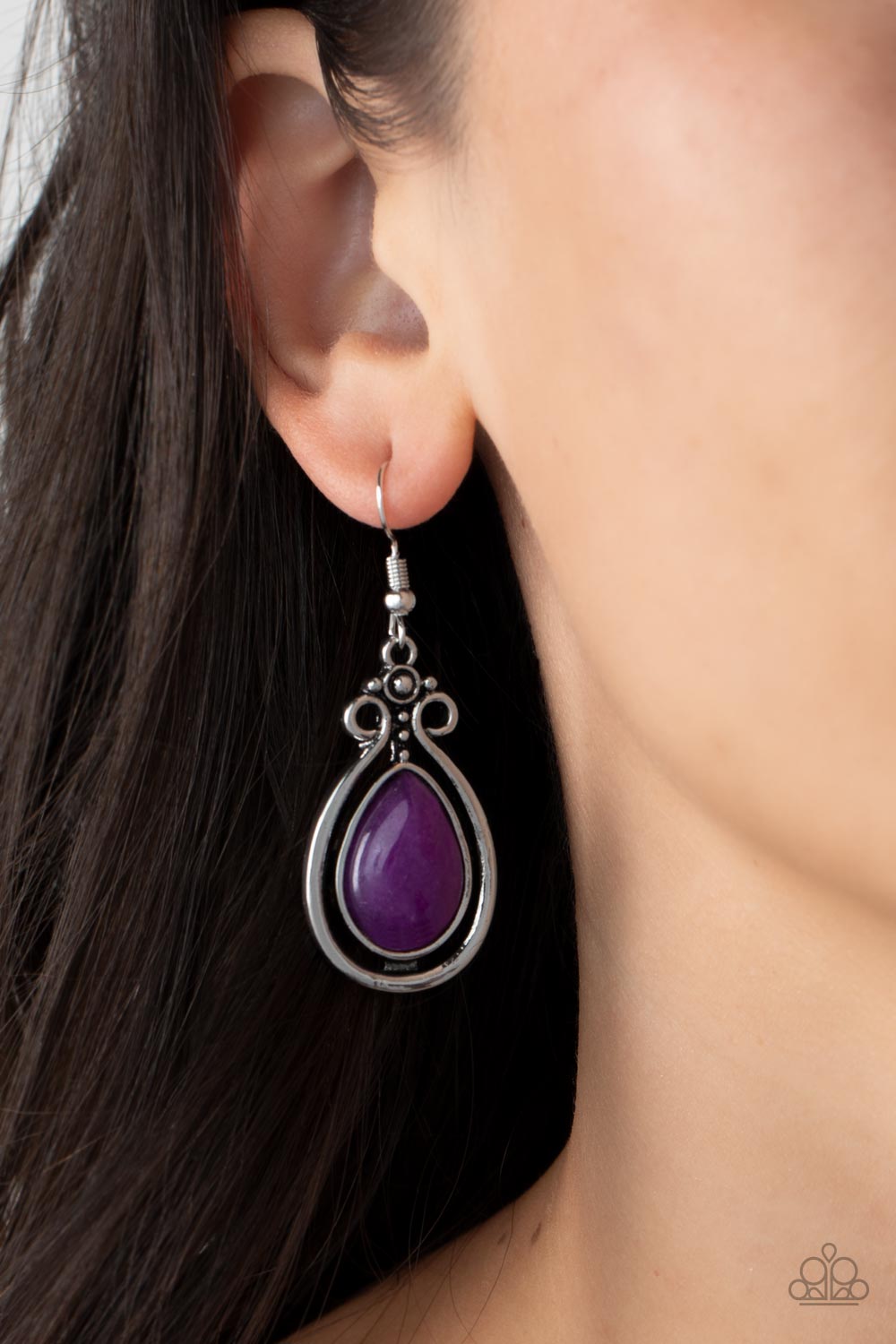 Mountain Mantra Purple Stone Earrings - Paparazzi Accessories-on model - CarasShop.com - $5 Jewelry by Cara Jewels