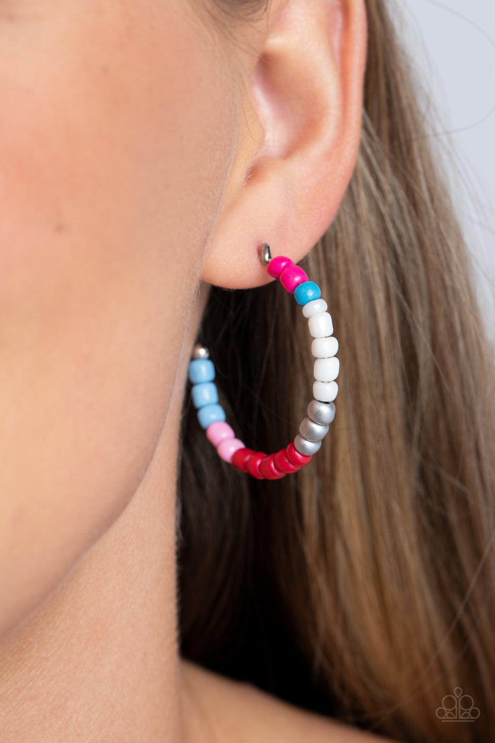 Multicolored Mambo Pink Multi Seed Bead Hoop Earrings - Paparazzi Accessories- lightbox - CarasShop.com - $5 Jewelry by Cara Jewels