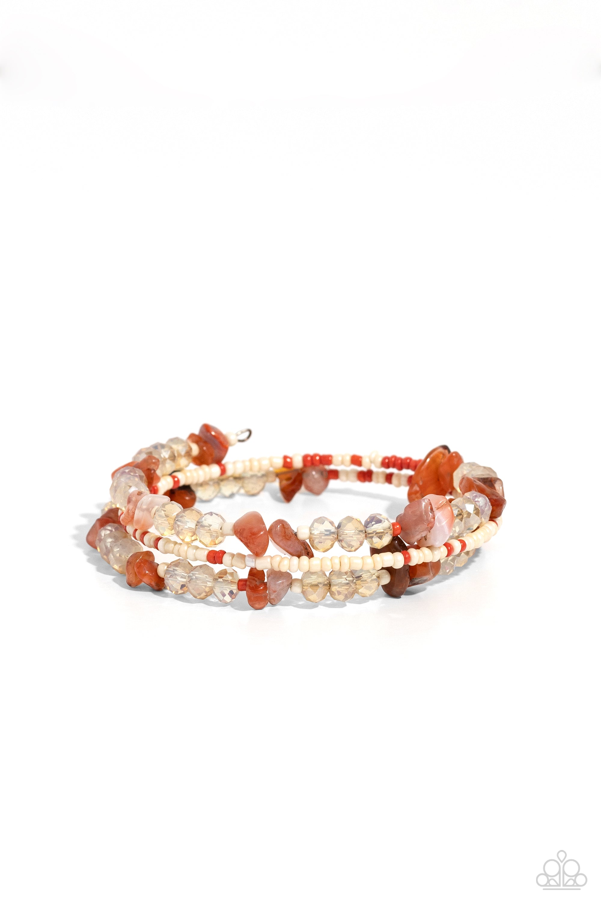 Notoriously Nuanced Orange Seed Bead & Stone Coil Bracelet - Paparazzi Accessories- lightbox - CarasShop.com - $5 Jewelry by Cara Jewels
