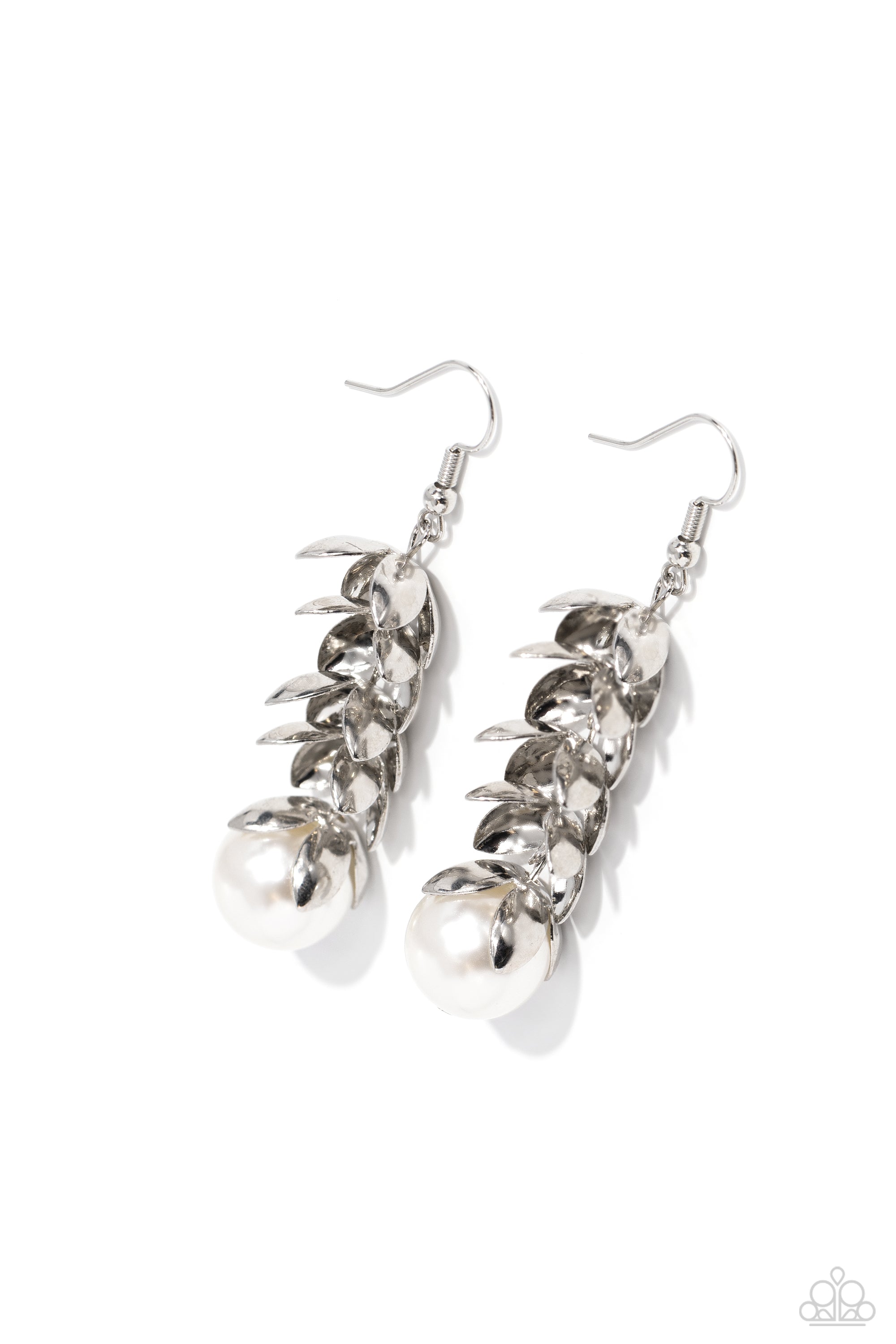 Ocean FROND Property White Pearl Earrings - Paparazzi Accessories- lightbox - CarasShop.com - $5 Jewelry by Cara Jewels