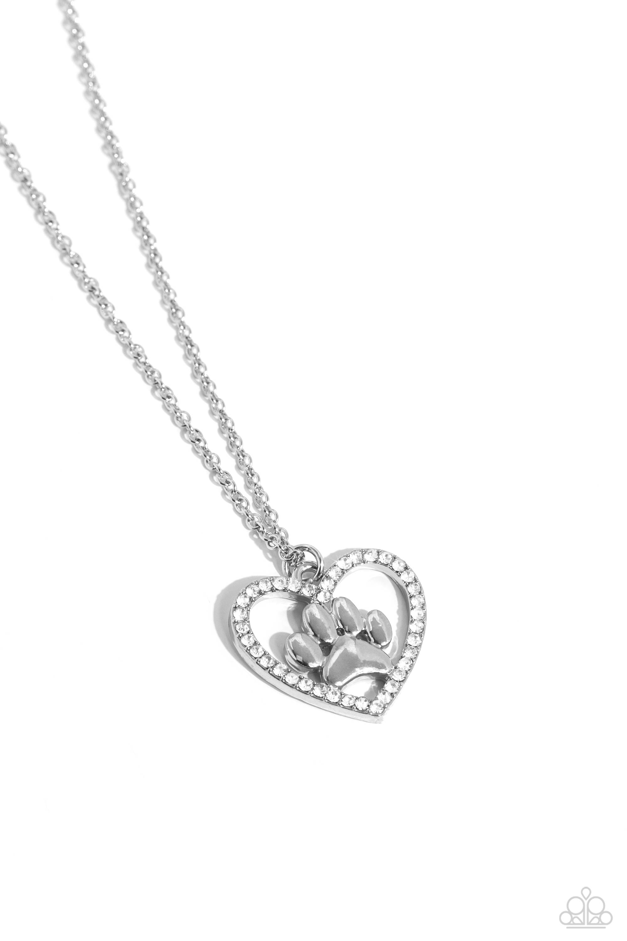 PET in Motion White Heart & Paw Print Necklace - Paparazzi Accessories- lightbox - CarasShop.com - $5 Jewelry by Cara Jewels