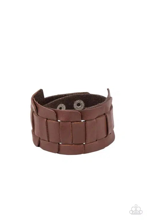 Plainly Plaited Brown Leather Urban Bracelet - Paparazzi Accessories- lightbox - CarasShop.com - $5 Jewelry by Cara Jewels