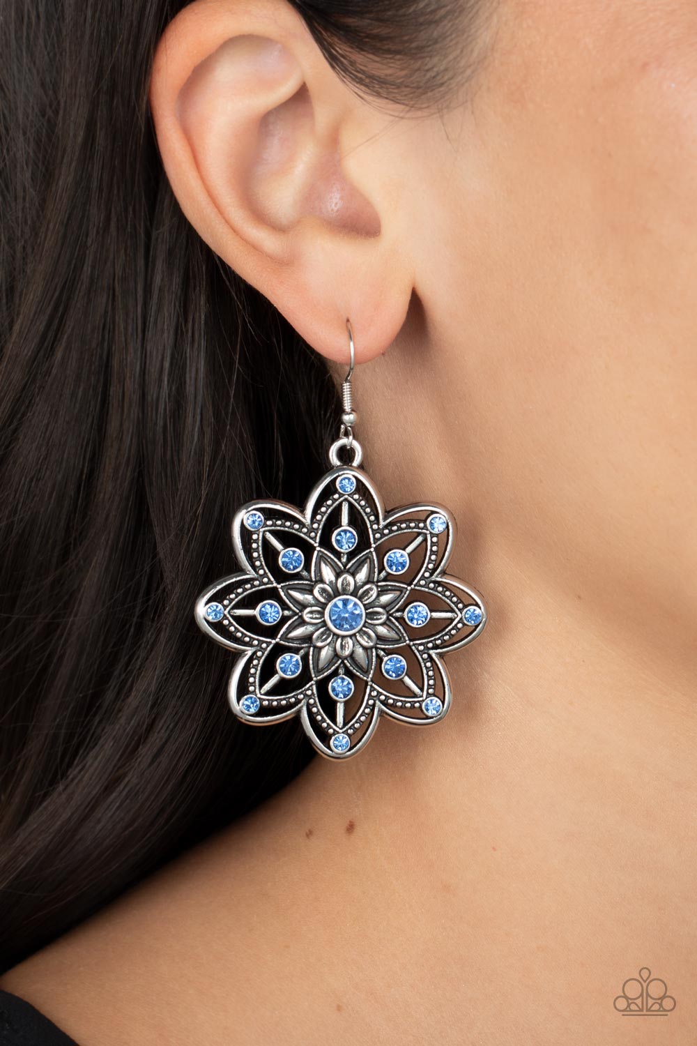 Prismatic Perennial Blue Rhinestone Earrings - Paparazzi Accessories- on model - CarasShop.com - $5 Jewelry by Cara Jewels