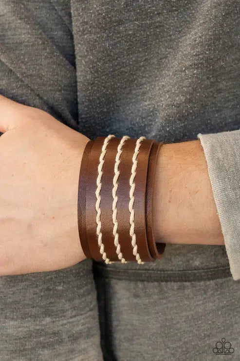 Real Ranchero Brown Urban Bracelet - Paparazzi Accessories- on model - CarasShop.com - $5 Jewelry by Cara Jewels