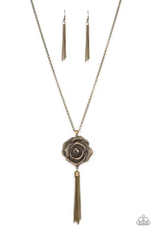 Rosy Redux Brass Necklace - Paparazzi Accessories- lightbox - CarasShop.com - $5 Jewelry by Cara Jewels
