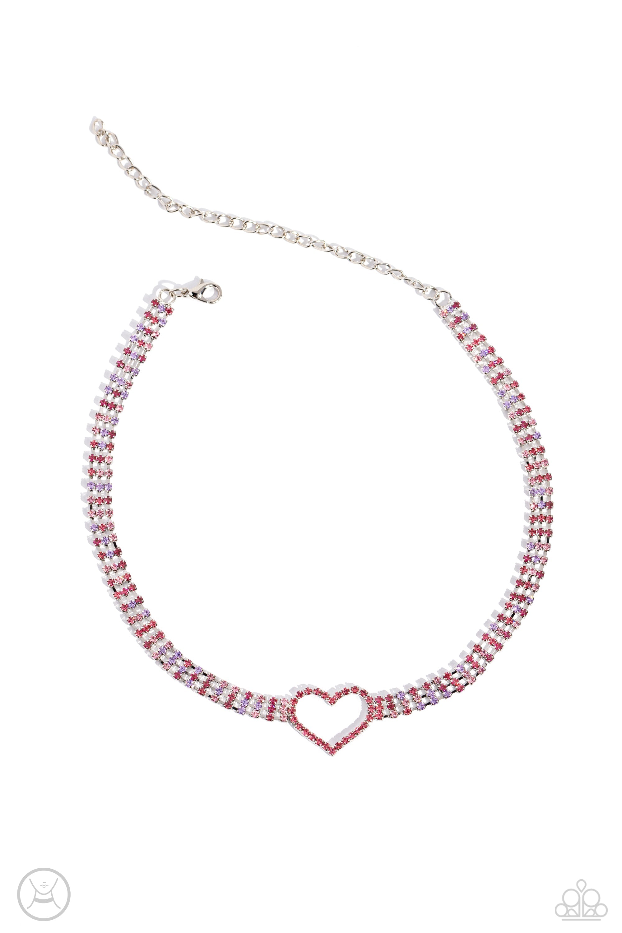 Rows of Romance Pink Rhinestone Heart Choker Necklace - Paparazzi Accessories- lightbox - CarasShop.com - $5 Jewelry by Cara Jewels
