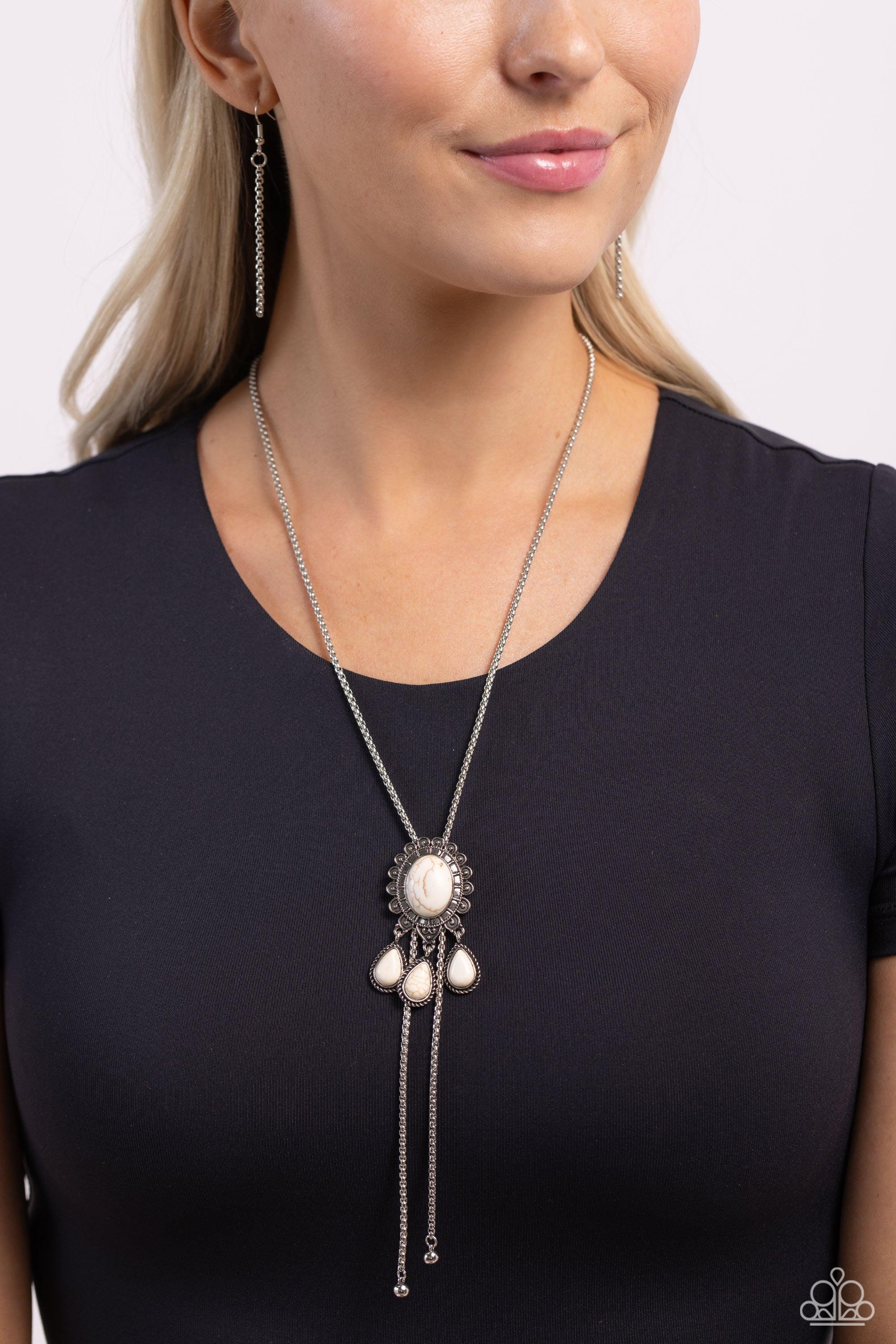 Seize the Serenity White Stone Bolo Necklace - Paparazzi Accessories- lightbox - CarasShop.com - $5 Jewelry by Cara Jewels