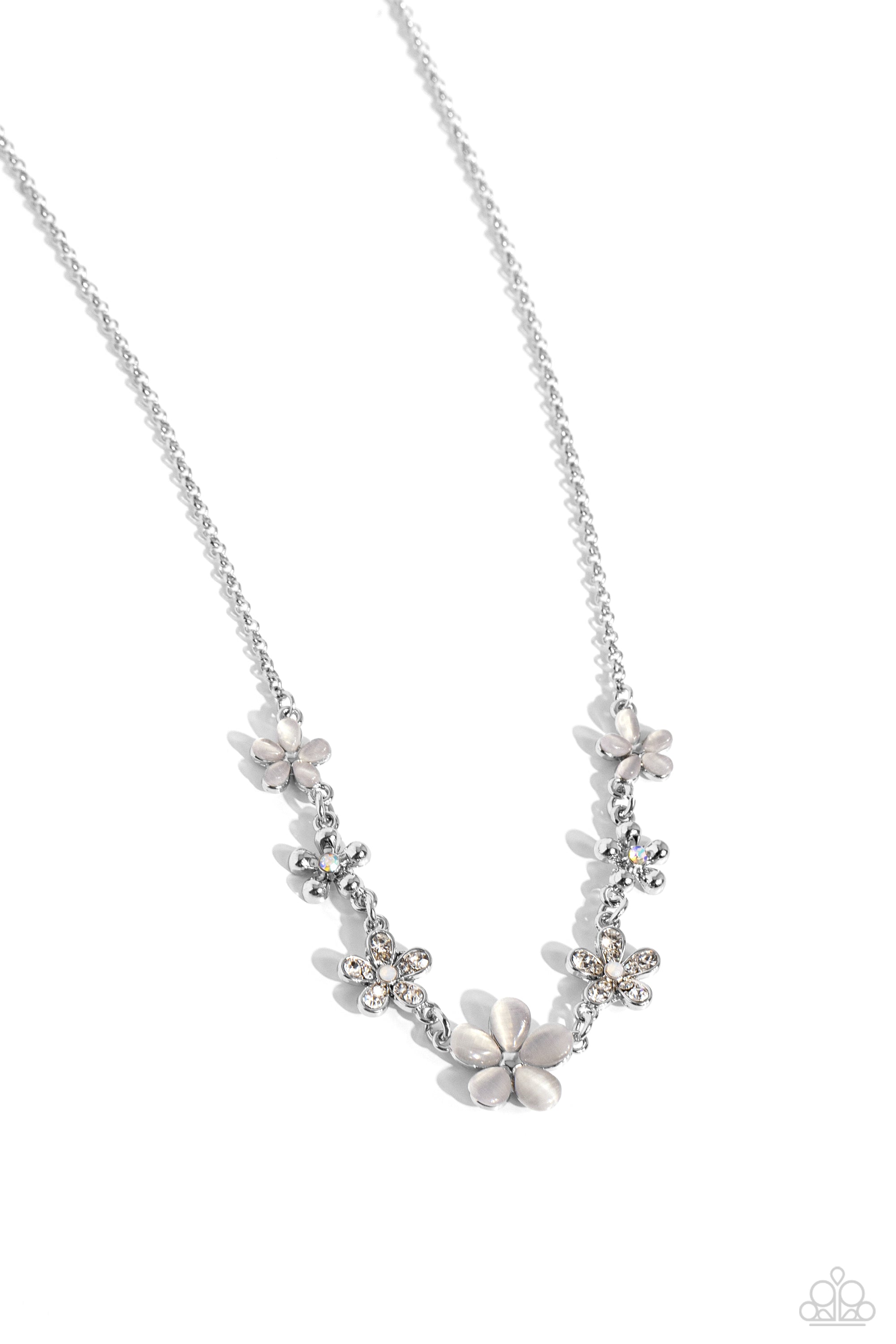Spring Showcase White Cat's Eye Stone Floral Necklace - Paparazzi Accessories- lightbox - CarasShop.com - $5 Jewelry by Cara Jewels