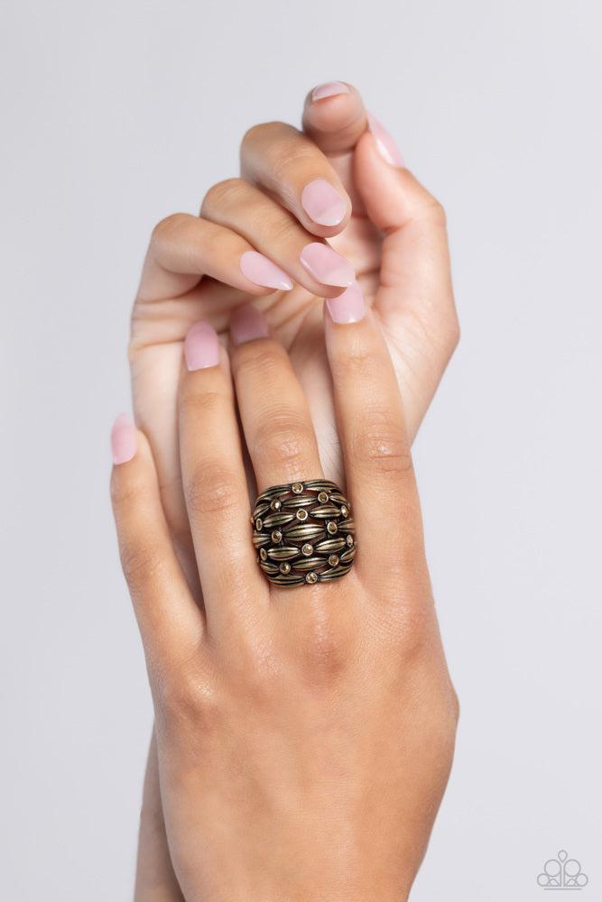 Steadfast Stack Brass Ring - Paparazzi Accessories- on model - CarasShop.com - $5 Jewelry by Cara Jewels