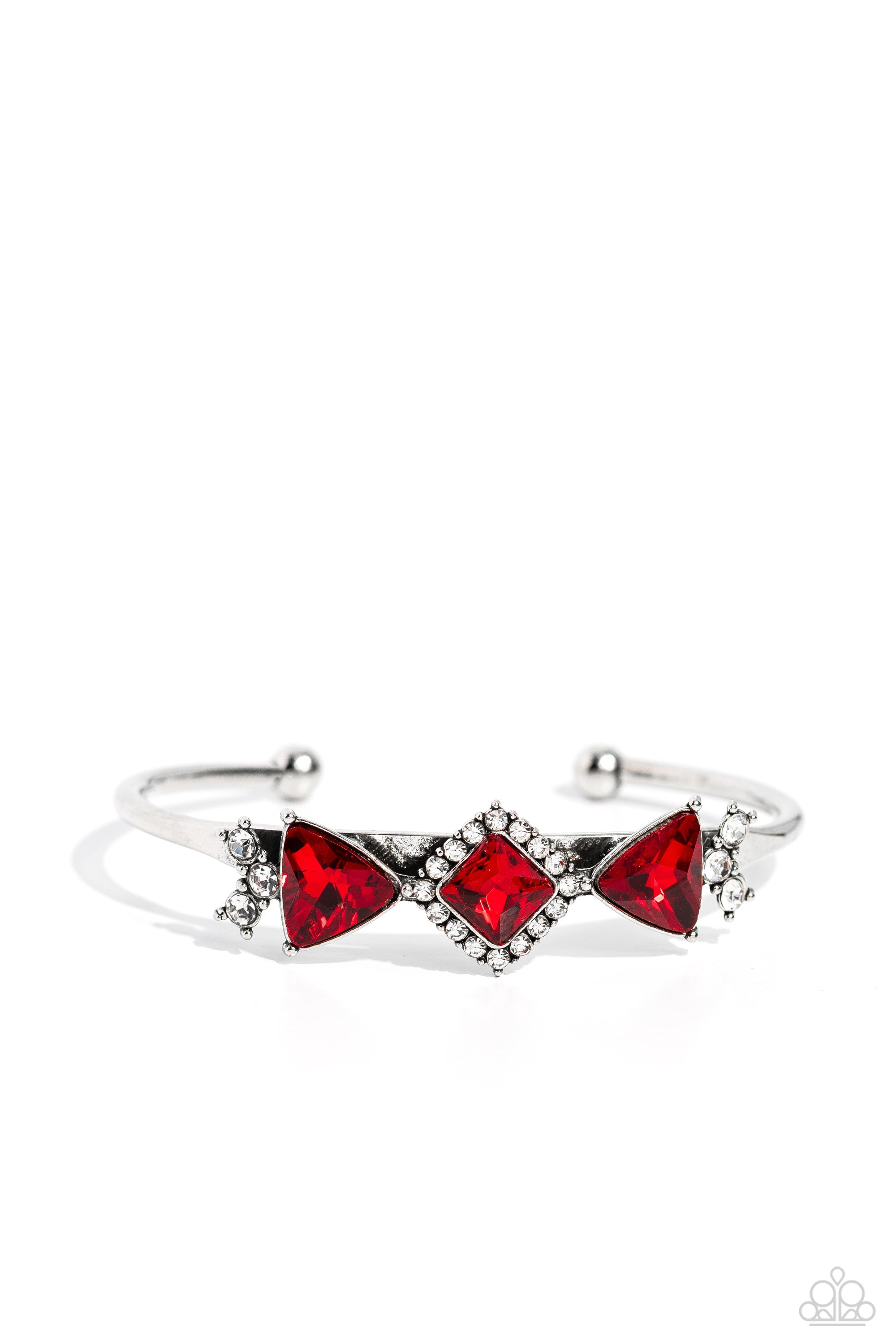 Strategic Sparkle Red Rhinestone Cuff Bracelet - Paparazzi Accessories- lightbox - CarasShop.com - $5 Jewelry by Cara Jewels