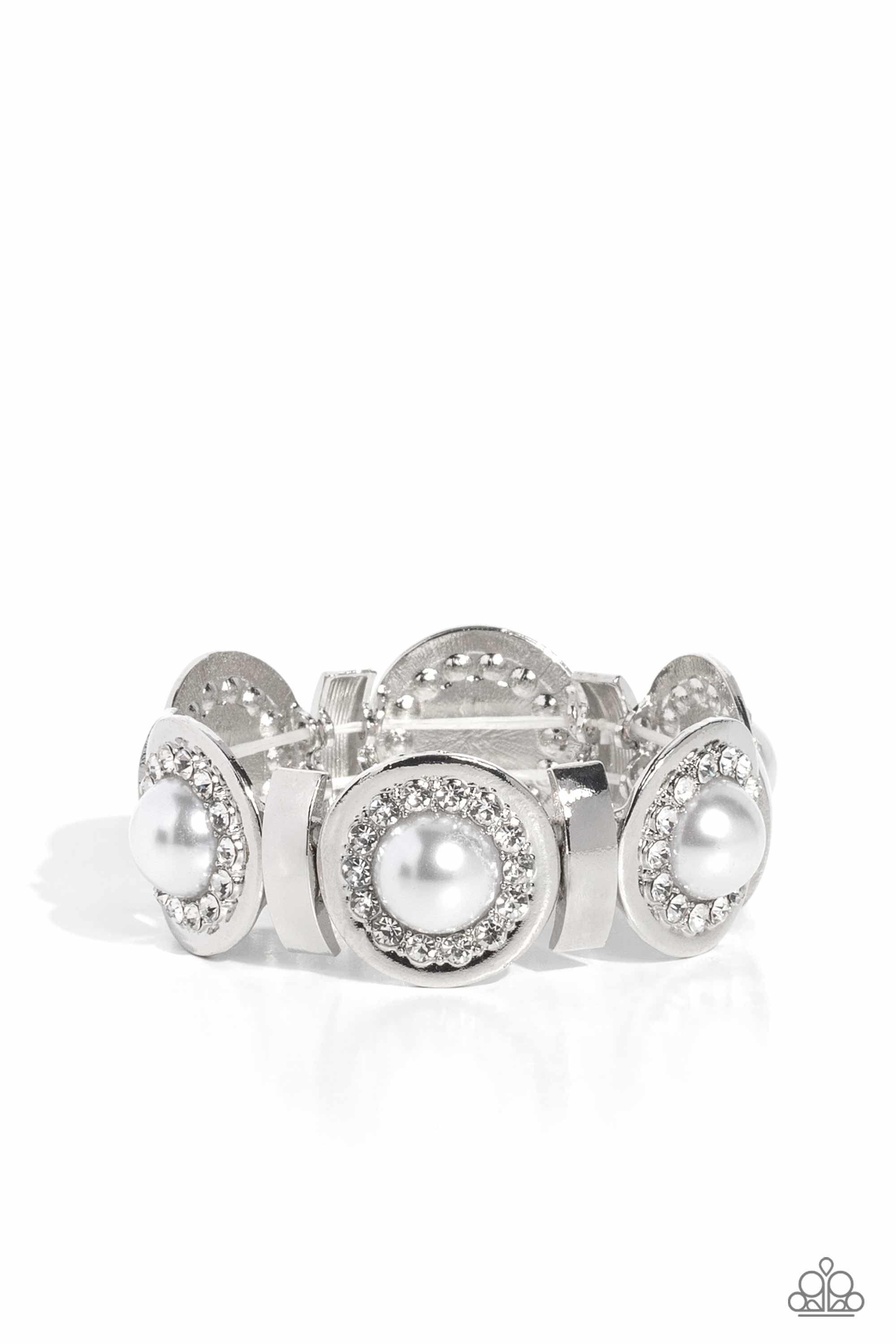 Summer Serenade White Pearl & Rhinestone Bracelet - Paparazzi Accessories- lightbox - CarasShop.com - $5 Jewelry by Cara Jewels