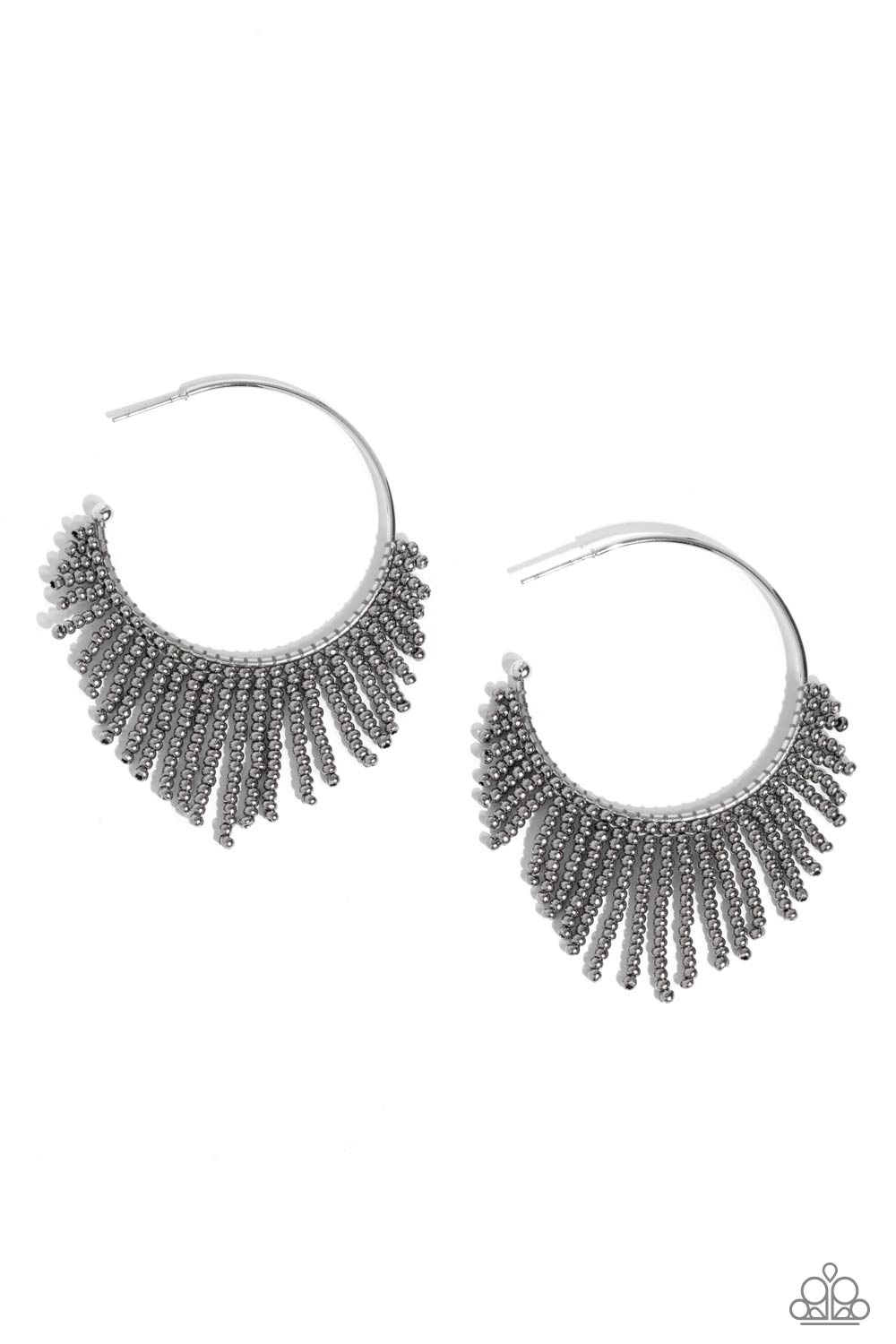 Tailored Tassel Silver Hoop Earrings - Paparazzi Accessories- lightbox - CarasShop.com - $5 Jewelry by Cara Jewels