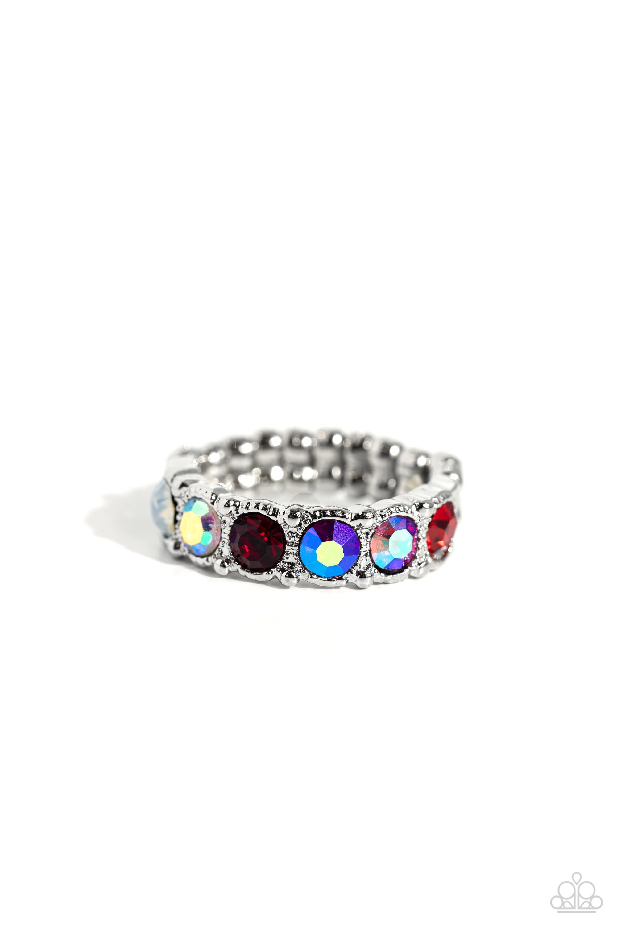 Taming Twilight Red, Iridescent & Opal Rhinestone Ring - Paparazzi Accessories- lightbox - CarasShop.com - $5 Jewelry by Cara Jewels