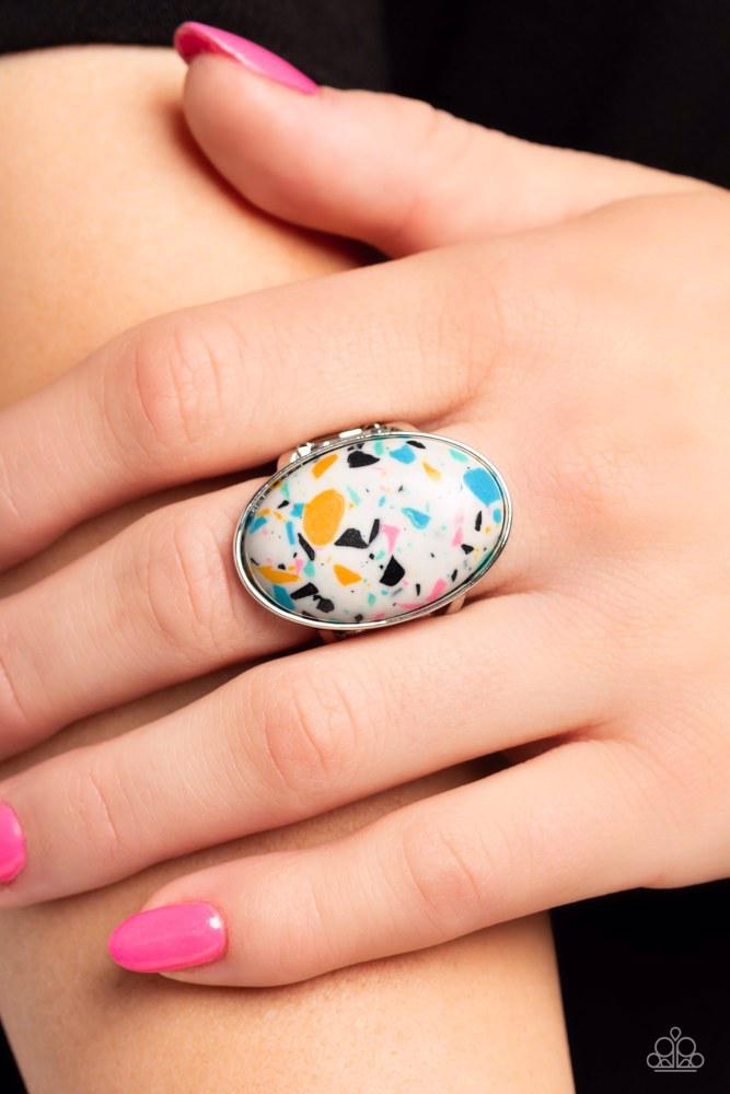 Terrazzo Tease White Stone Ring - Paparazzi Accessories-on model - CarasShop.com - $5 Jewelry by Cara Jewels