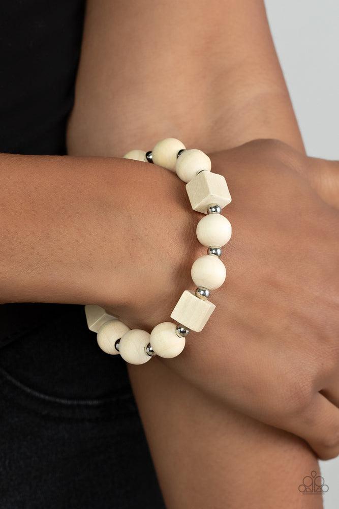 Timber Trendsetter White Wood Bracelet - Paparazzi Accessories- lightbox - CarasShop.com - $5 Jewelry by Cara Jewels