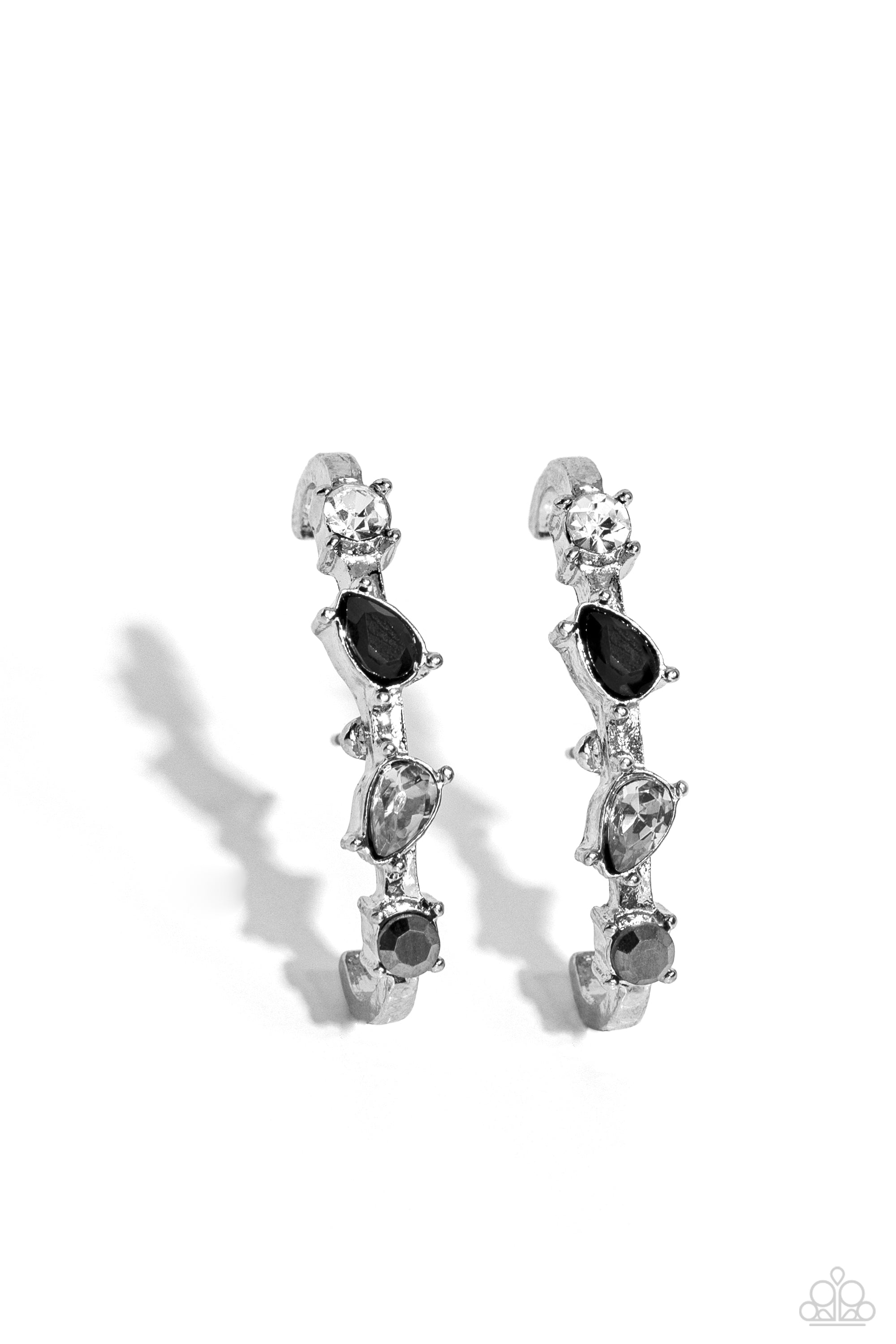 Trendy Twists Black & White Rhinestone Illusion Post Earrings - Paparazzi Accessories- lightbox - CarasShop.com - $5 Jewelry by Cara Jewels
