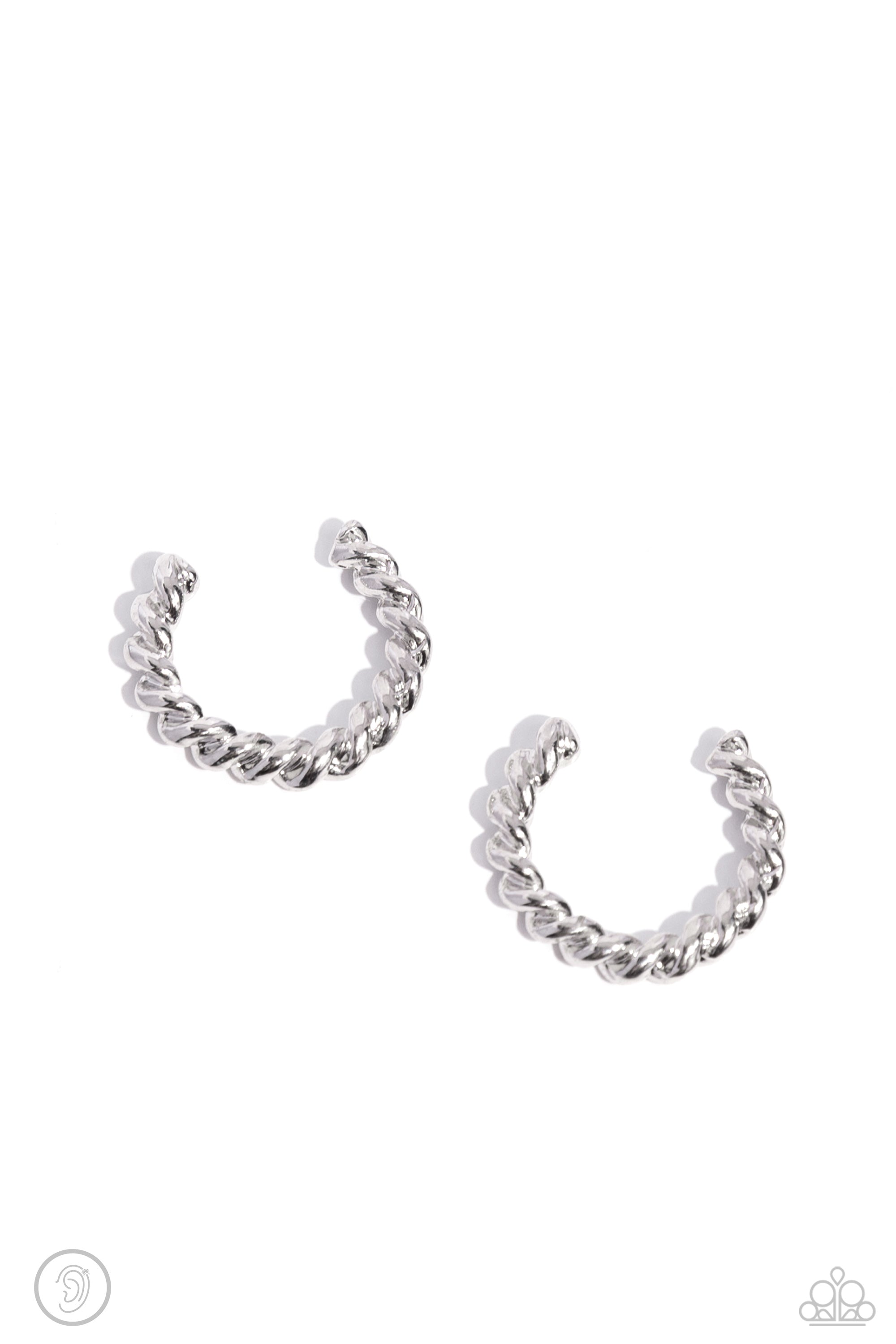Twisted Travel Silver Cuff Earrings - Paparazzi Accessories- lightbox - CarasShop.com - $5 Jewelry by Cara Jewels