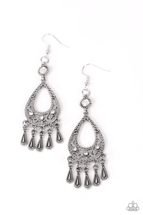 Viva la DIVA White Earrings - Paparazzi Accessories- lightbox - CarasShop.com - $5 Jewelry by Cara Jewels