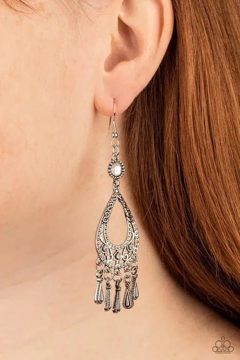 Viva la DIVA White Earrings - Paparazzi Accessories- lightbox - CarasShop.com - $5 Jewelry by Cara Jewels