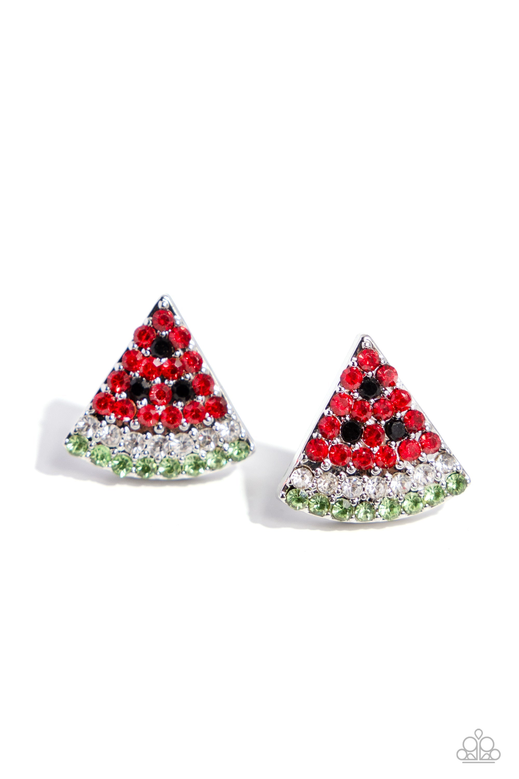 Watermelon Slice Red Rhinestone Earrings - Paparazzi Accessories- lightbox - CarasShop.com - $5 Jewelry by Cara Jewels