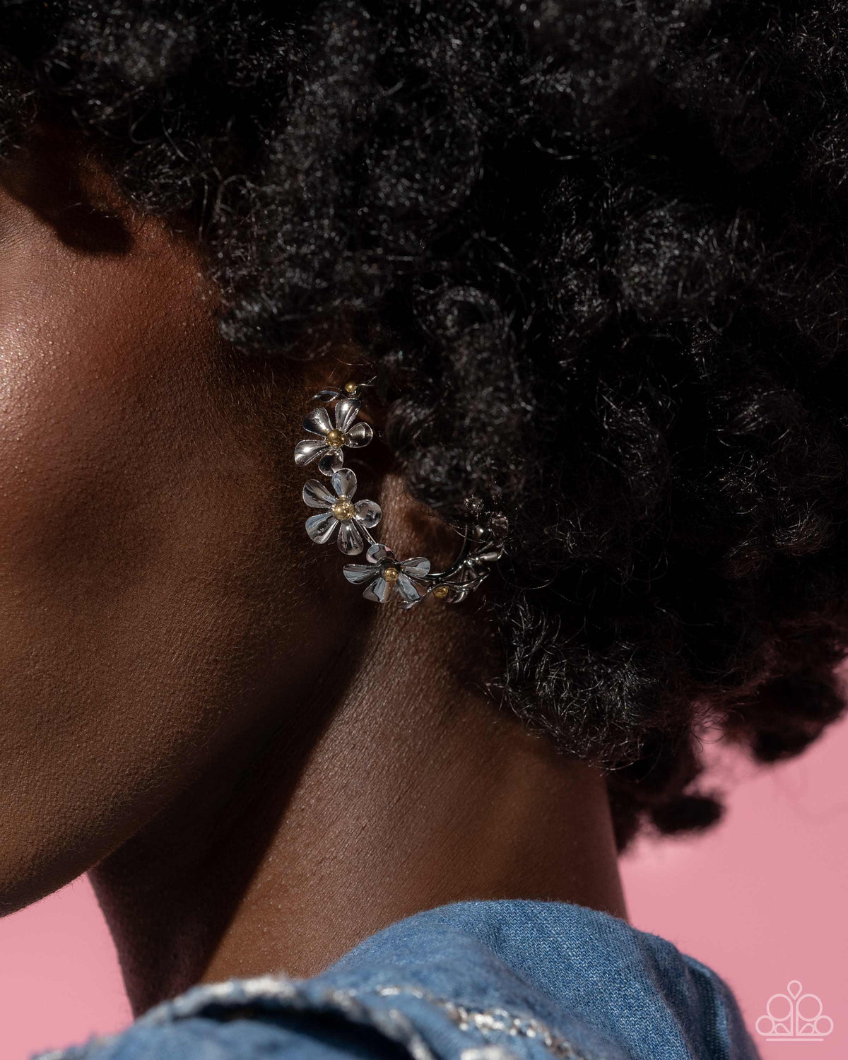 Floral Flamenco Silver Flower Hoop Earrings - Paparazzi Accessories