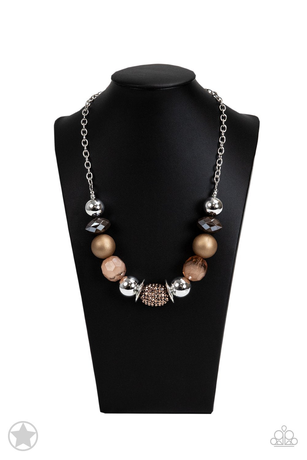 A Warm Welcome Copper Bead Necklace and matching Earrings - Paparazzi Accessories- on bust -CarasShop.com - $5 Jewelry by Cara Jewels
