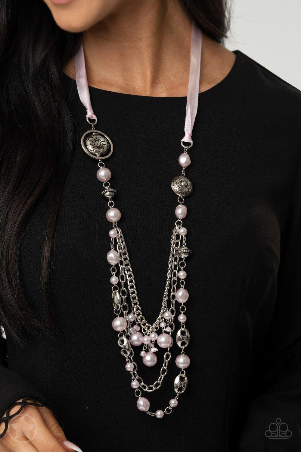 All The Trimmings Pink Ribbon Necklace - Paparazzi Accessories - lightbox -CarasShop.com - $5 Jewelry by Cara Jewels